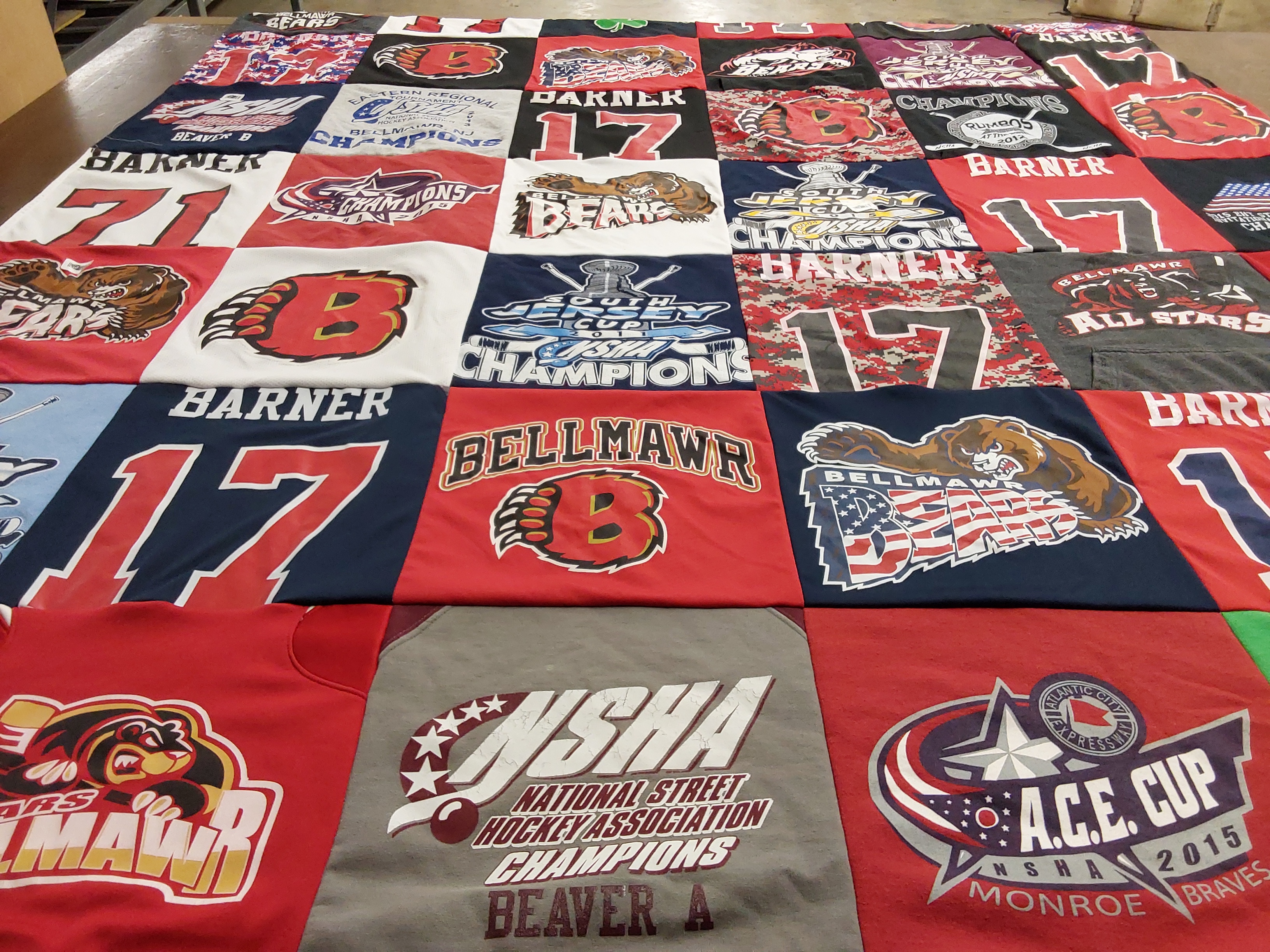 T-shirt quilt featuring bellmawr bears by Anne from NJ