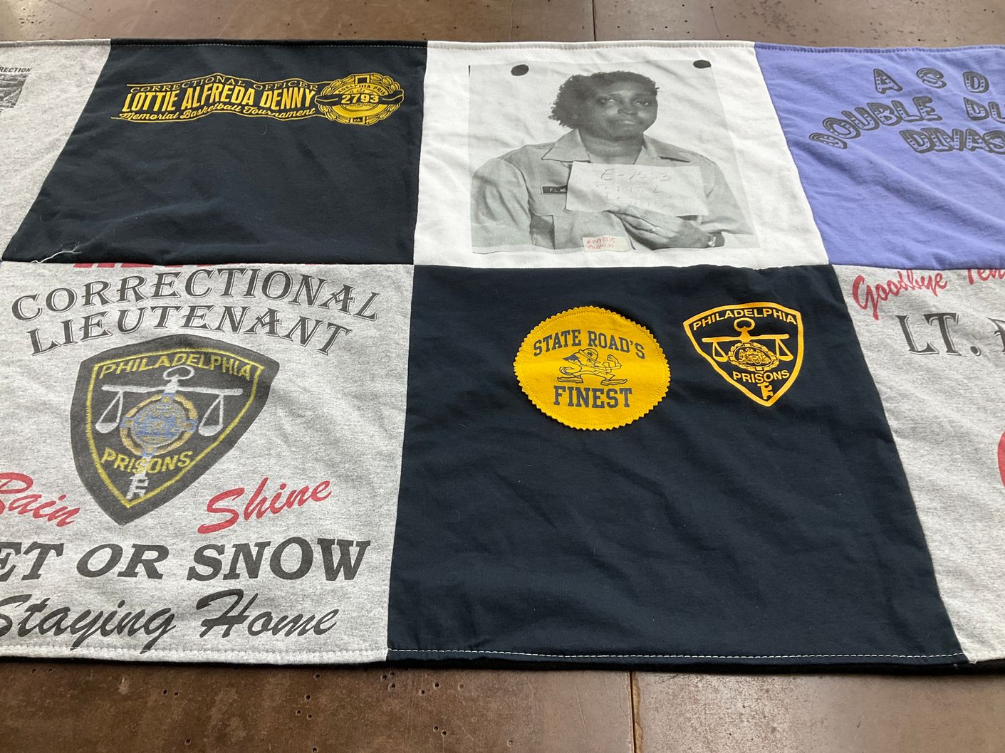 T-shirt quilt with law enforcement, prisons themes by Natalie from FL