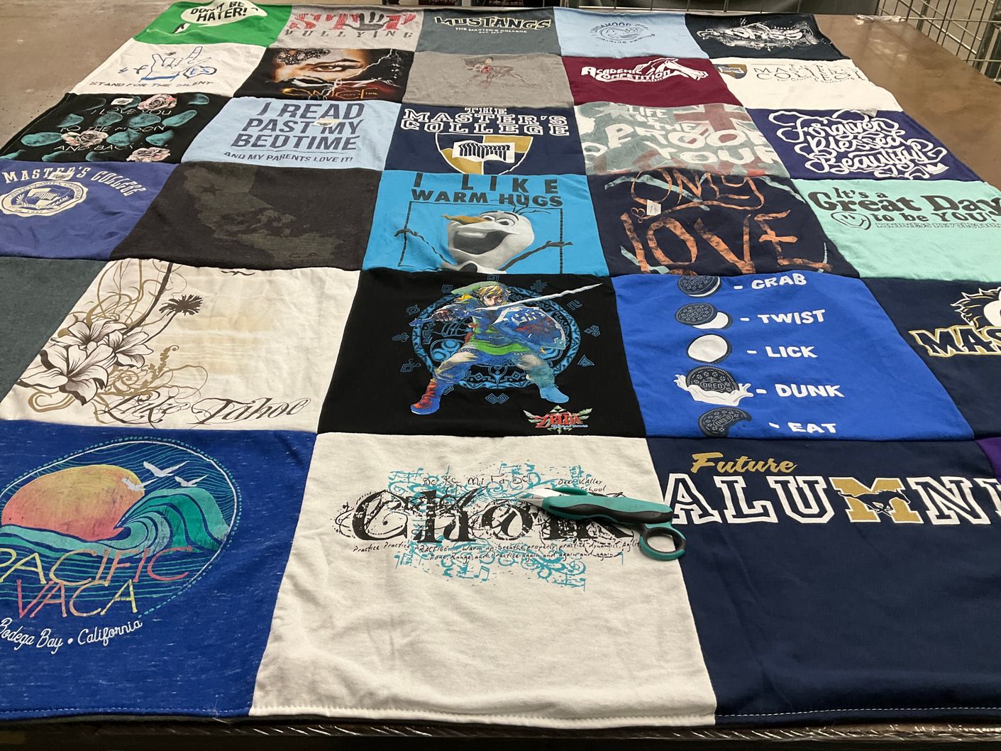 T-shirt quilt from master's college by Angie from CA