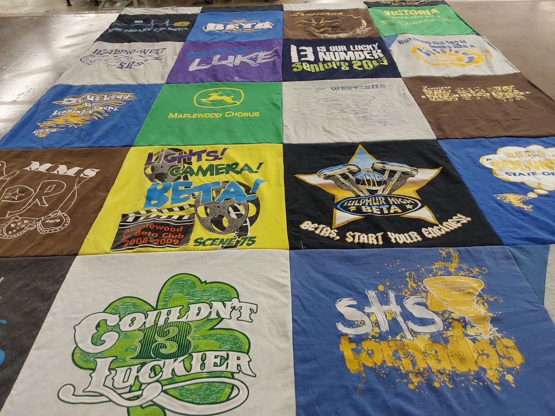 T-shirt quilt featuring sulphur high school tornadoes by Victoria from LA