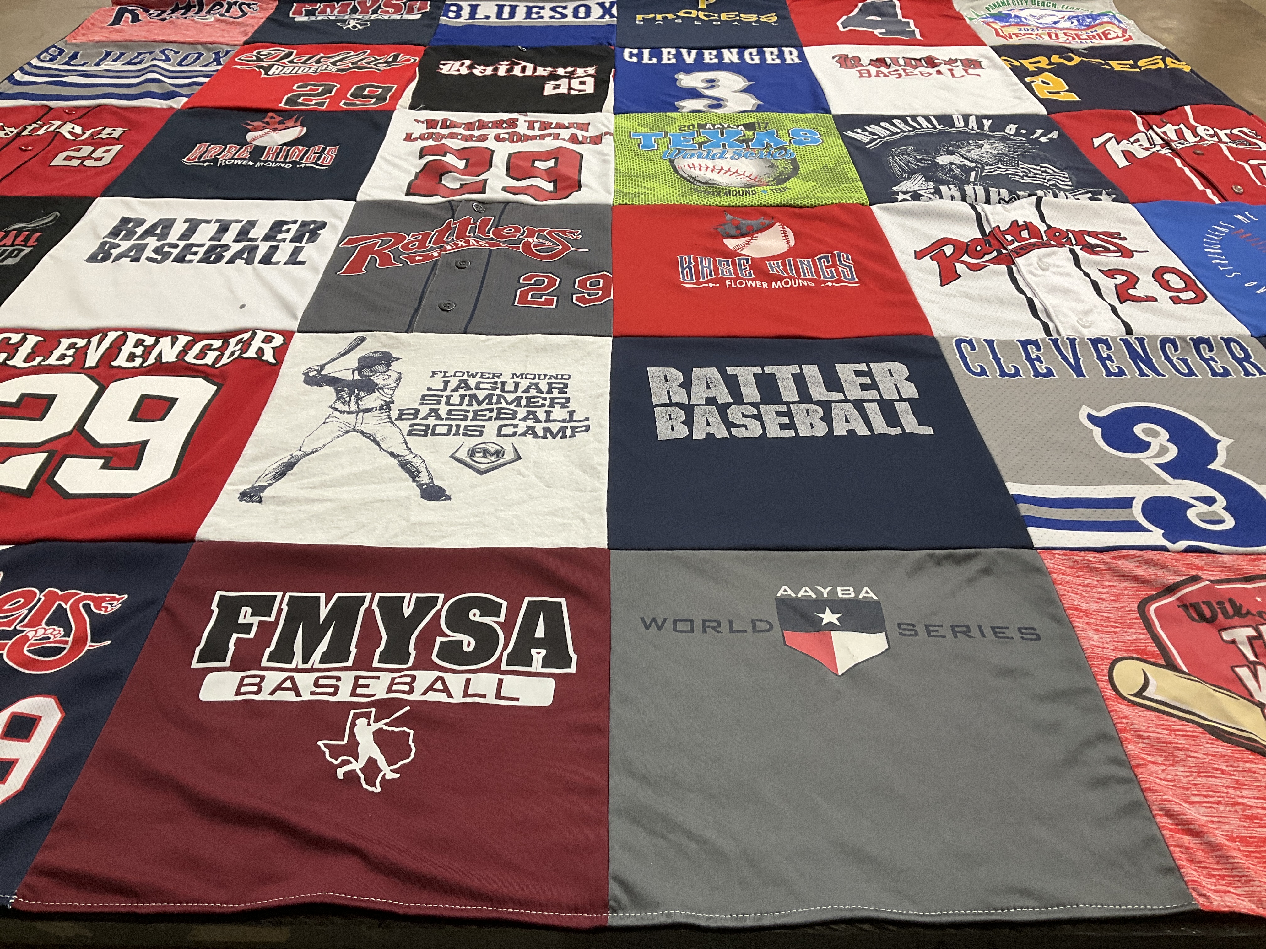 T-shirt quilt with baseball themes by Kara from TX