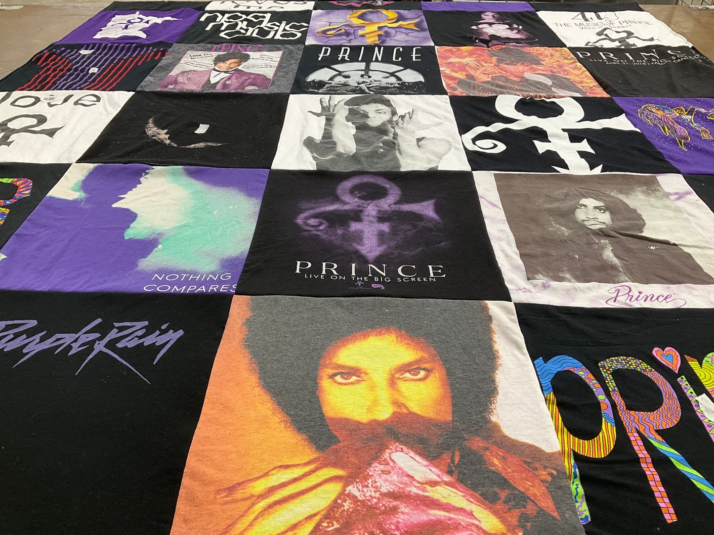 T-shirt quilt with music, pop culture themes by Lynn from NV