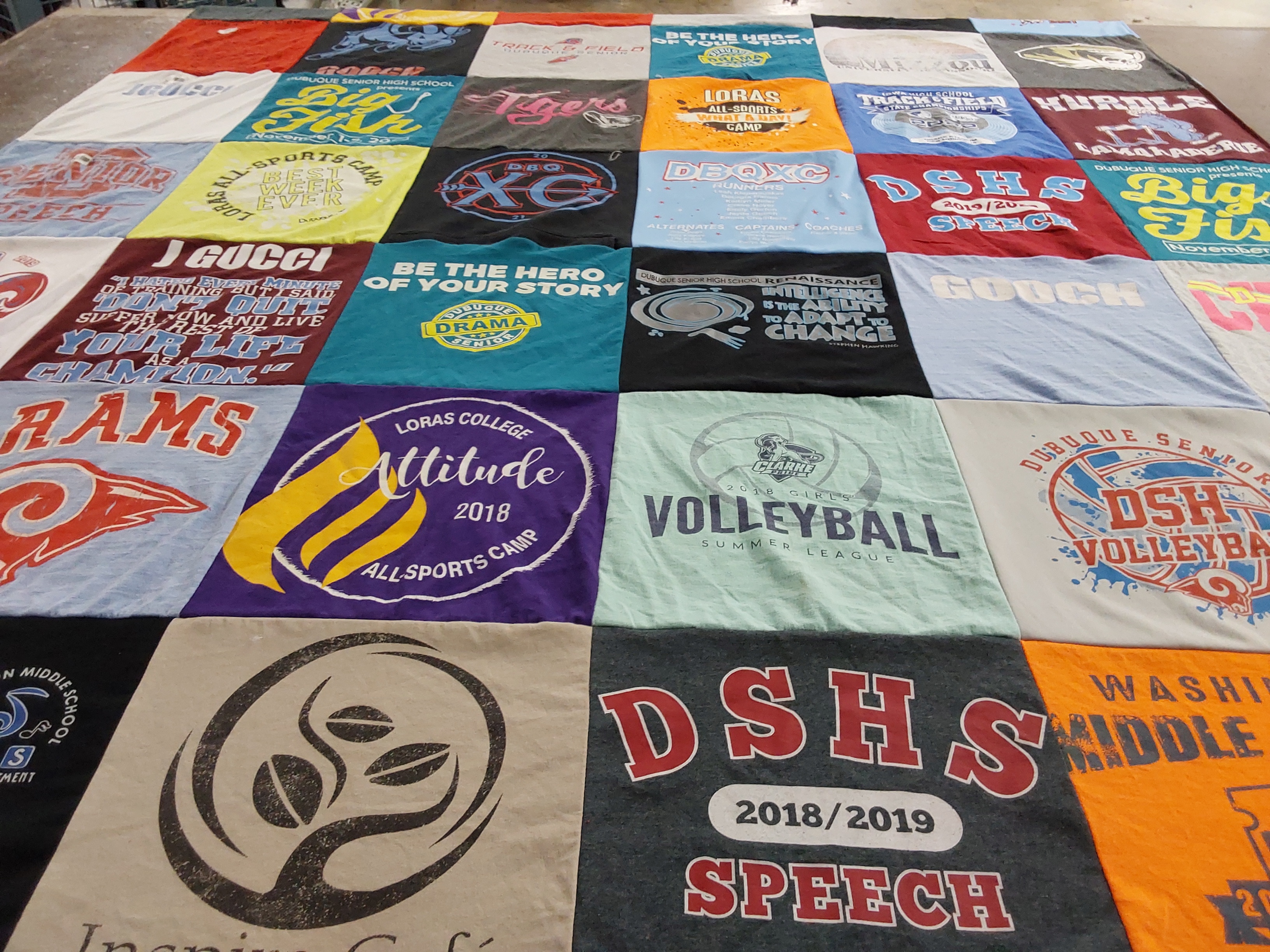 T-shirt quilt featuring dubque senior high school volleyball, dbsxc by Tiara from IA