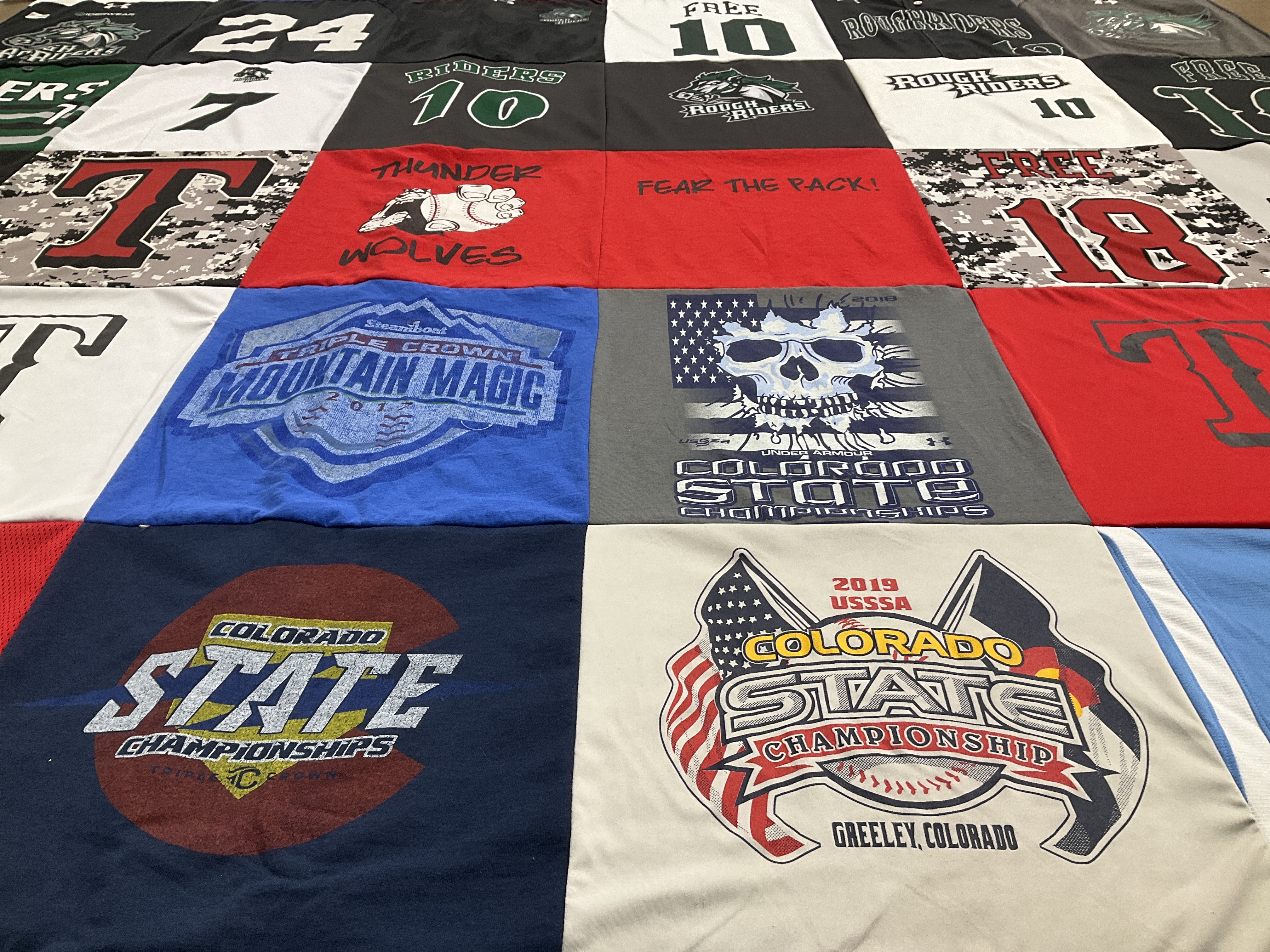 T-shirt quilt featuring rough riders, thunder wolves by Cassie from CO