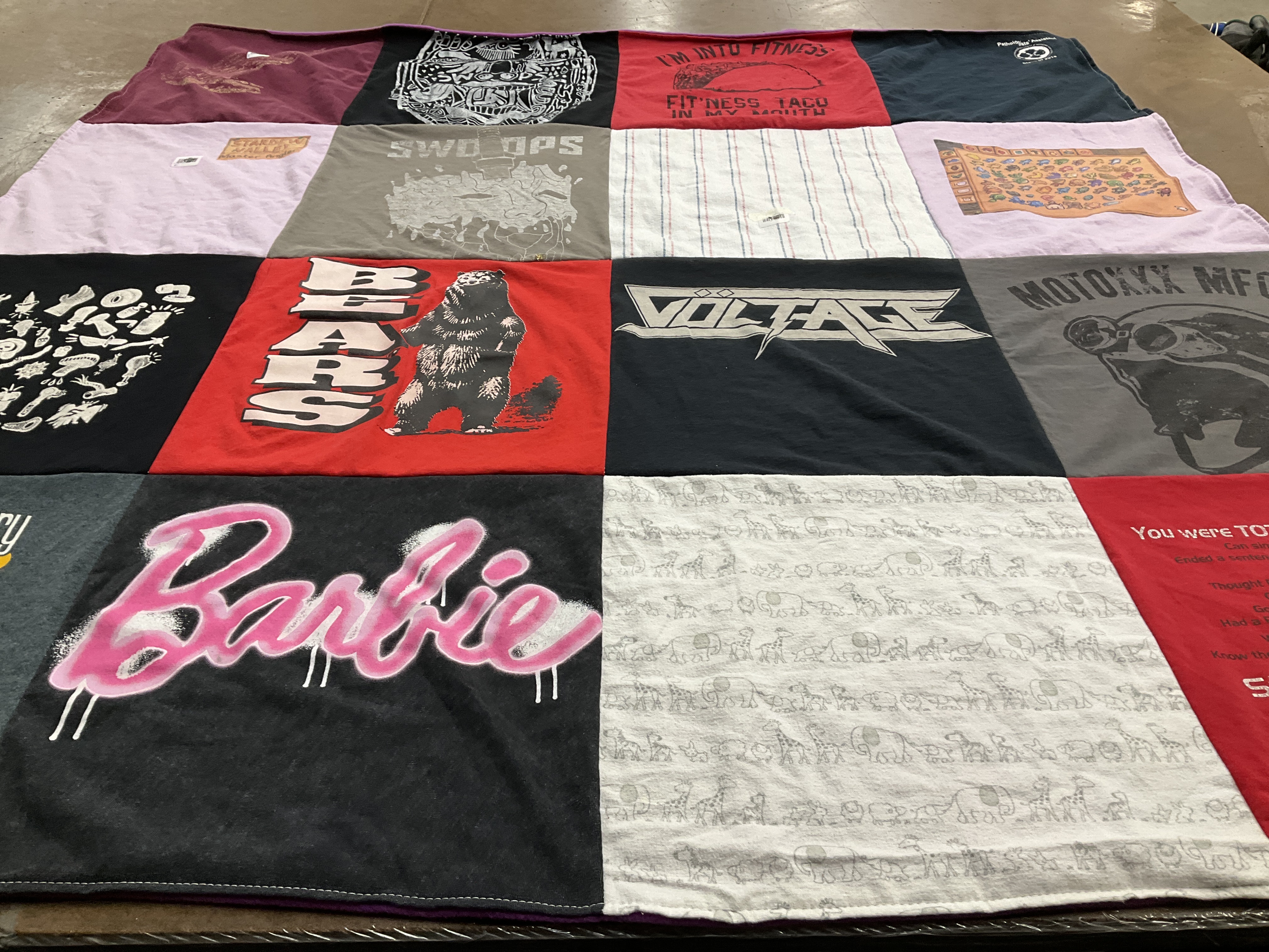 T-shirt quilt with fitness, animals themes by Jenny from GA