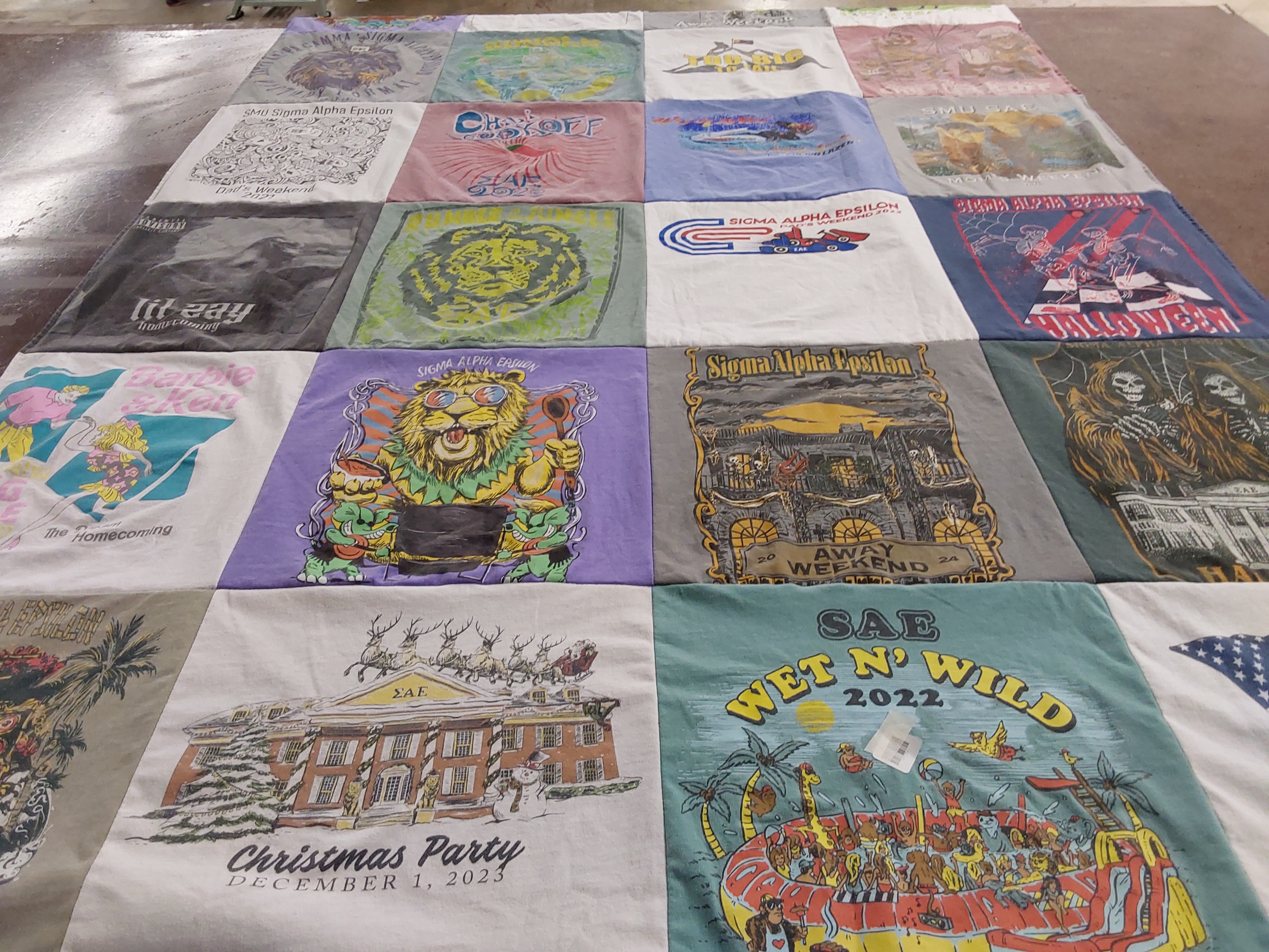 T-shirt quilt with college, greek life themes by Neely from CT