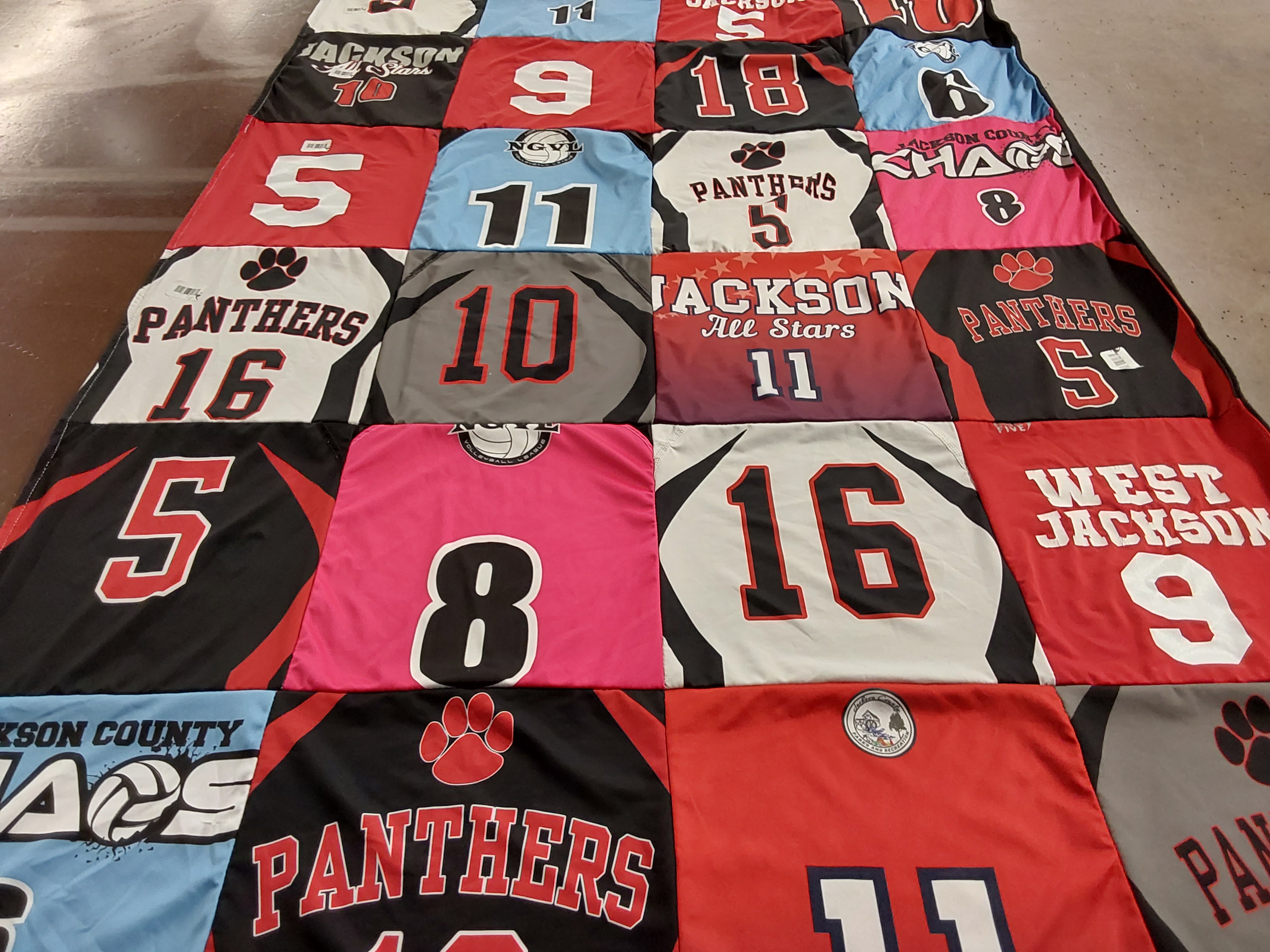 T-shirt quilt featuring jackson all stars, panthers by Lindsay from GA