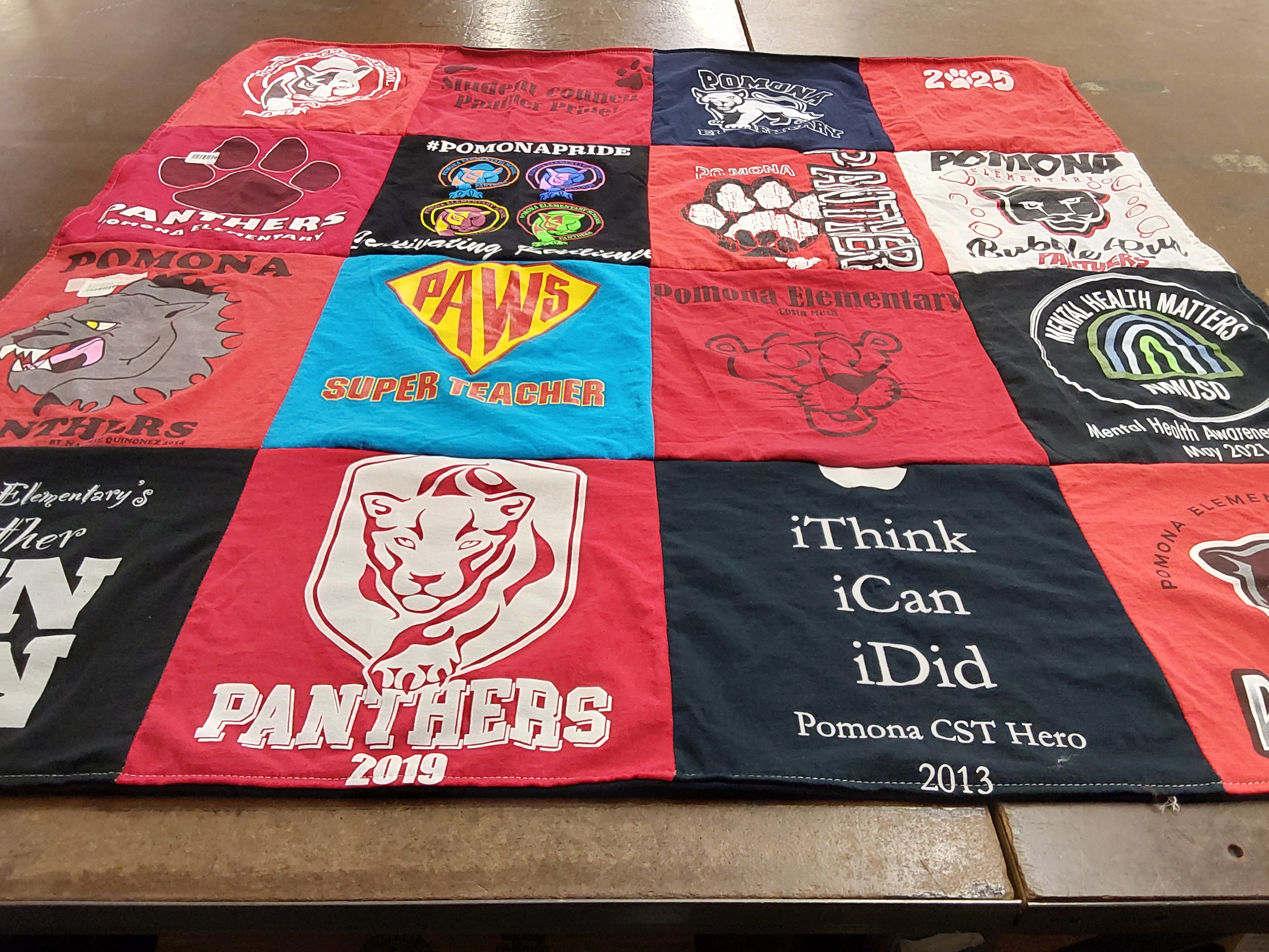 T-shirt quilt from pomona elementary school by Linda from CA