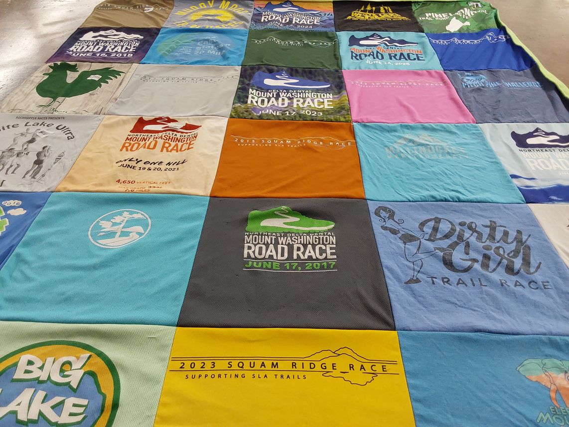 T-shirt quilt with running, outdoor activities themes by Ashley from NH
