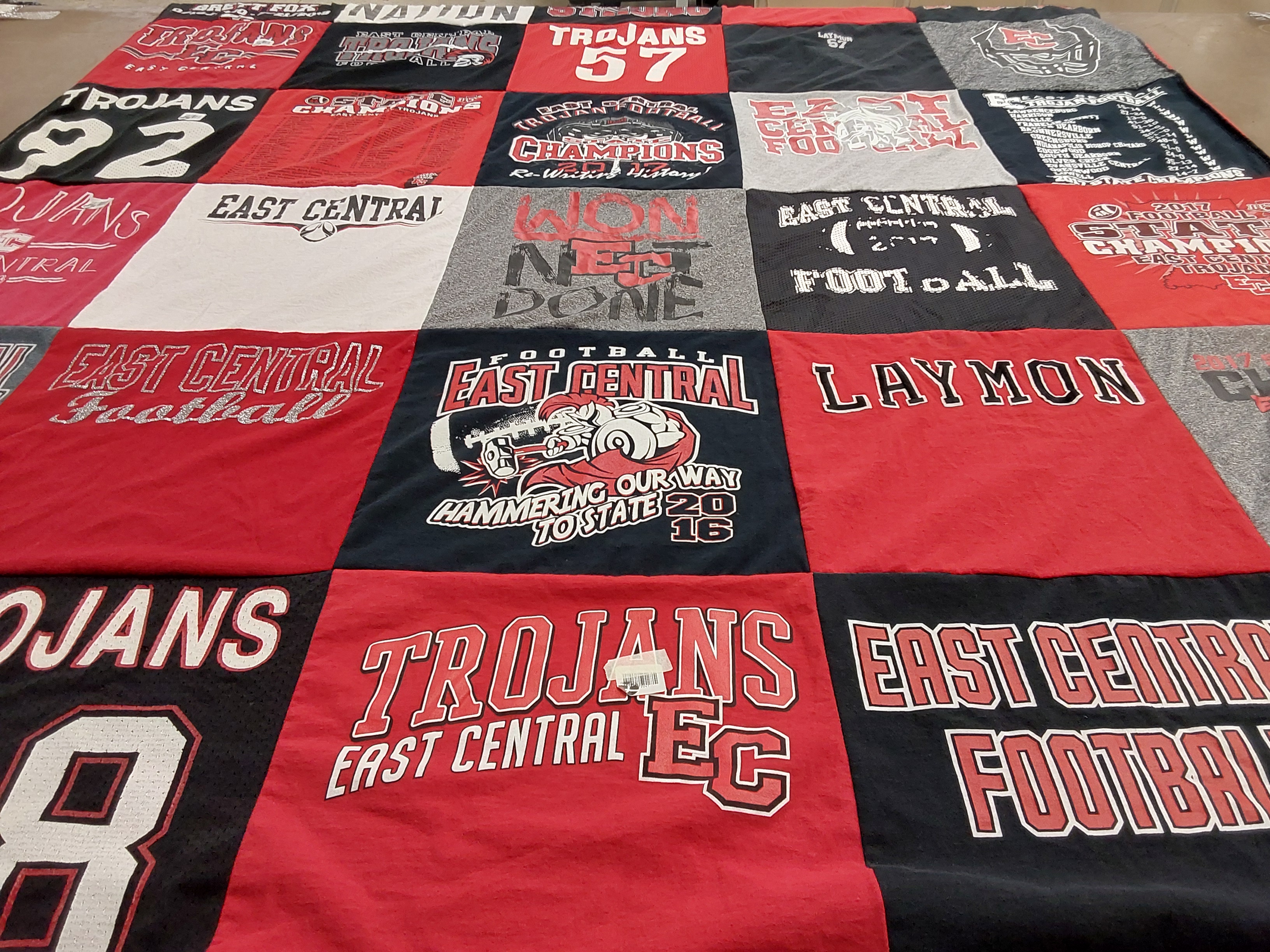 T-shirt quilt featuring east central football by Jodi from IN