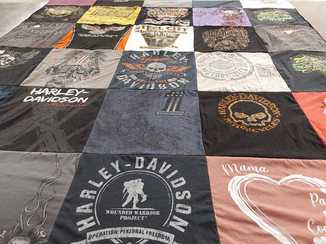 T-shirt quilt with motorcycles, military themes by Therese  from PA