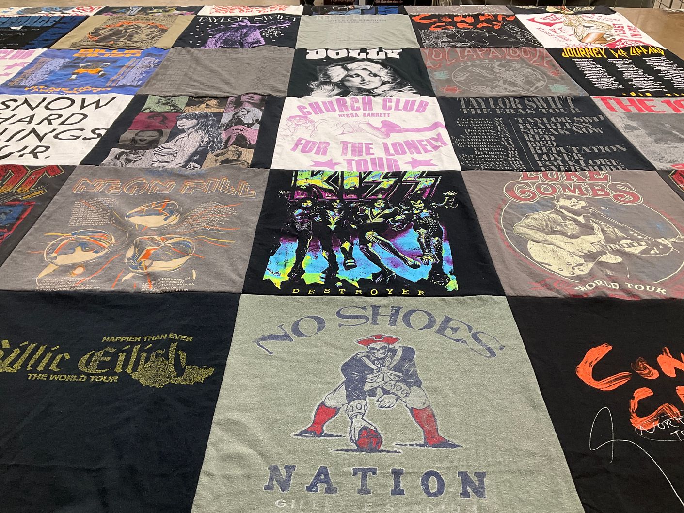 T-shirt quilt with music, concerts themes by Lisa from MA