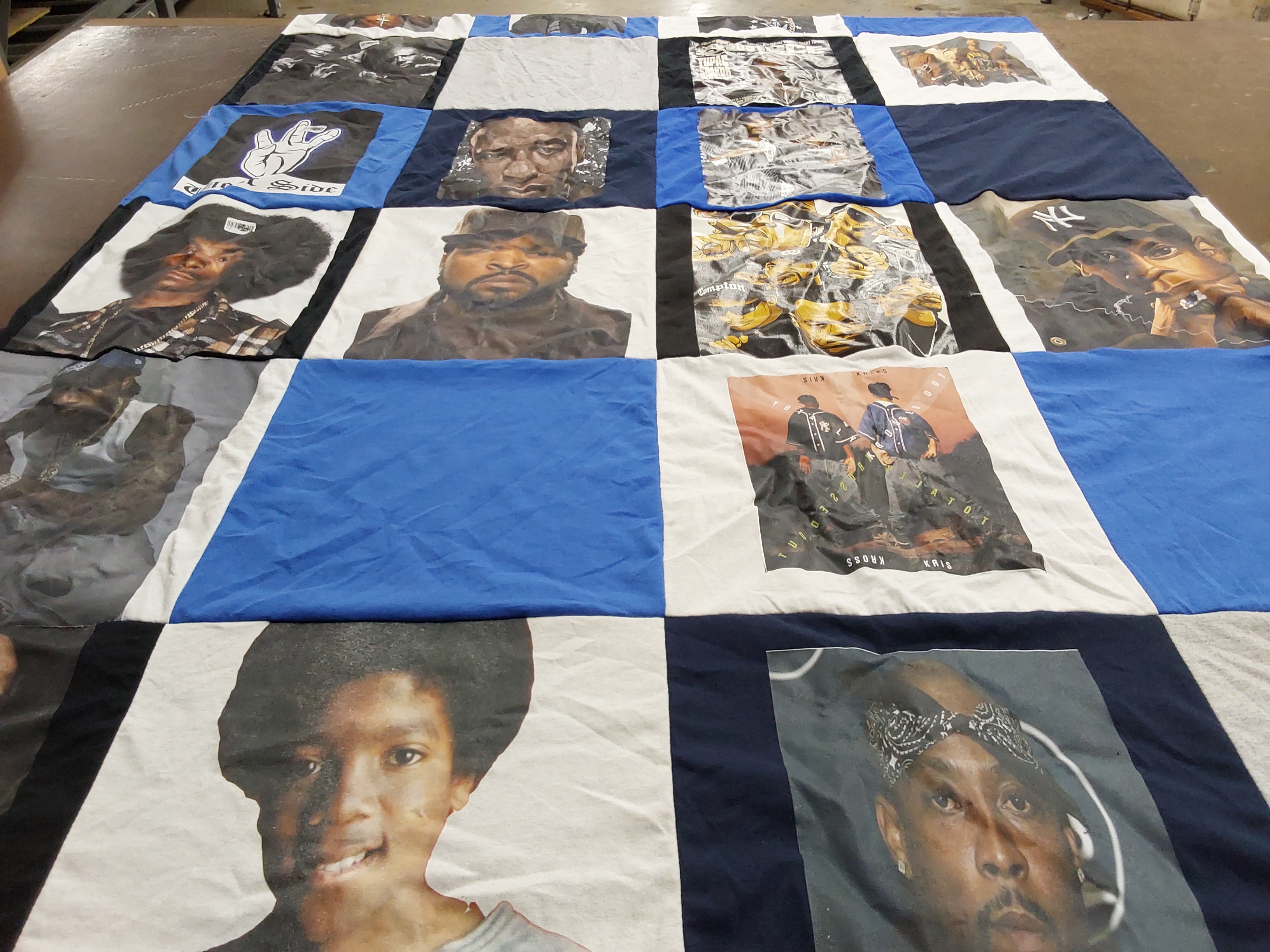 T-shirt quilt with hip hop, rap music themes by Shelley from UT