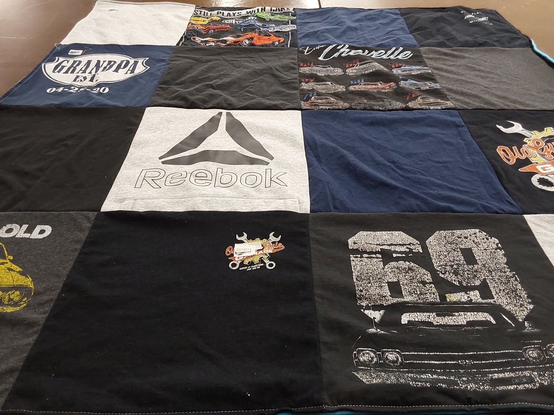 T-shirt quilt with cars, family themes by Lisa from FL