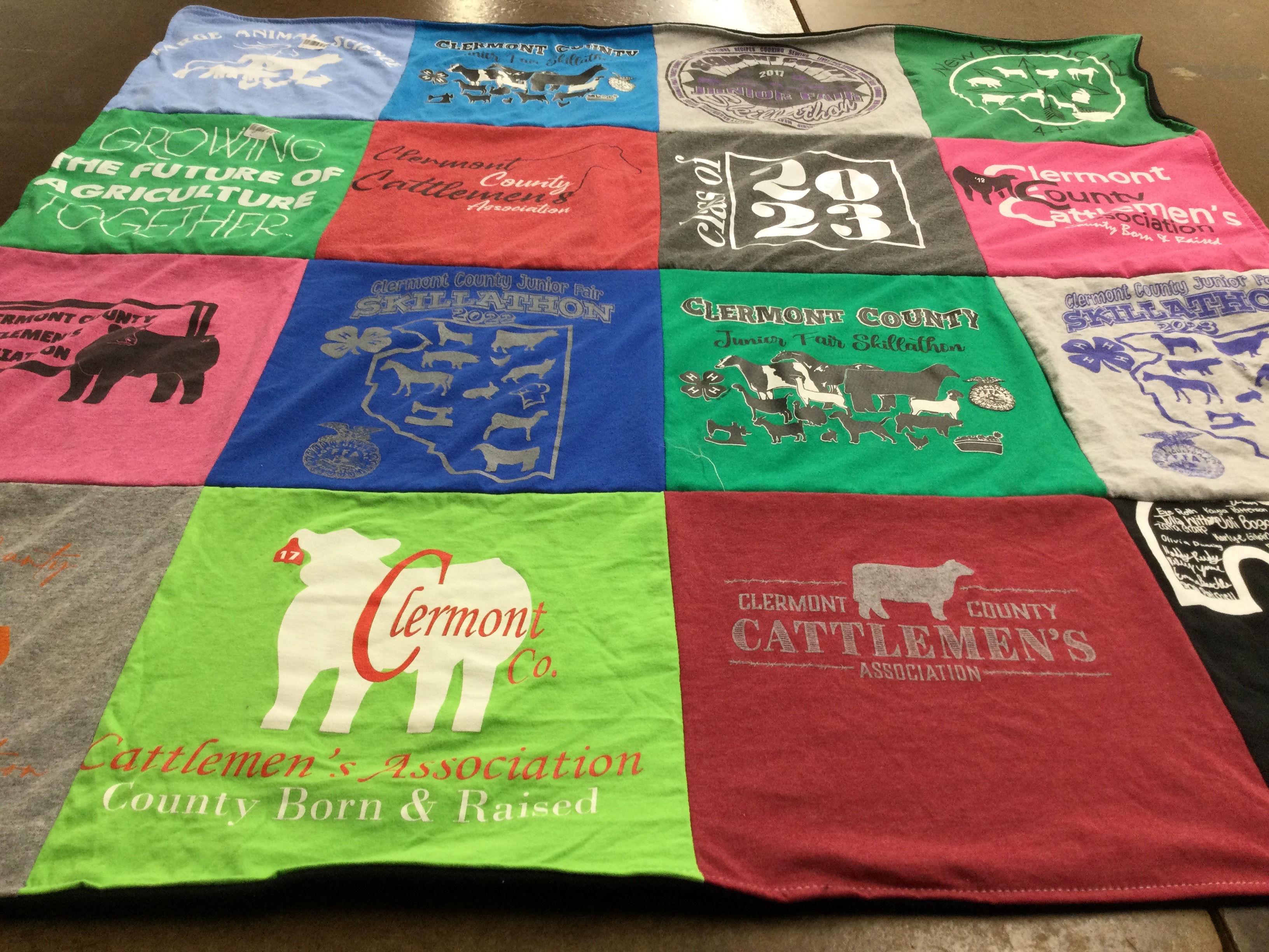 T-shirt quilt with agriculture, farming themes by Kelly from OH