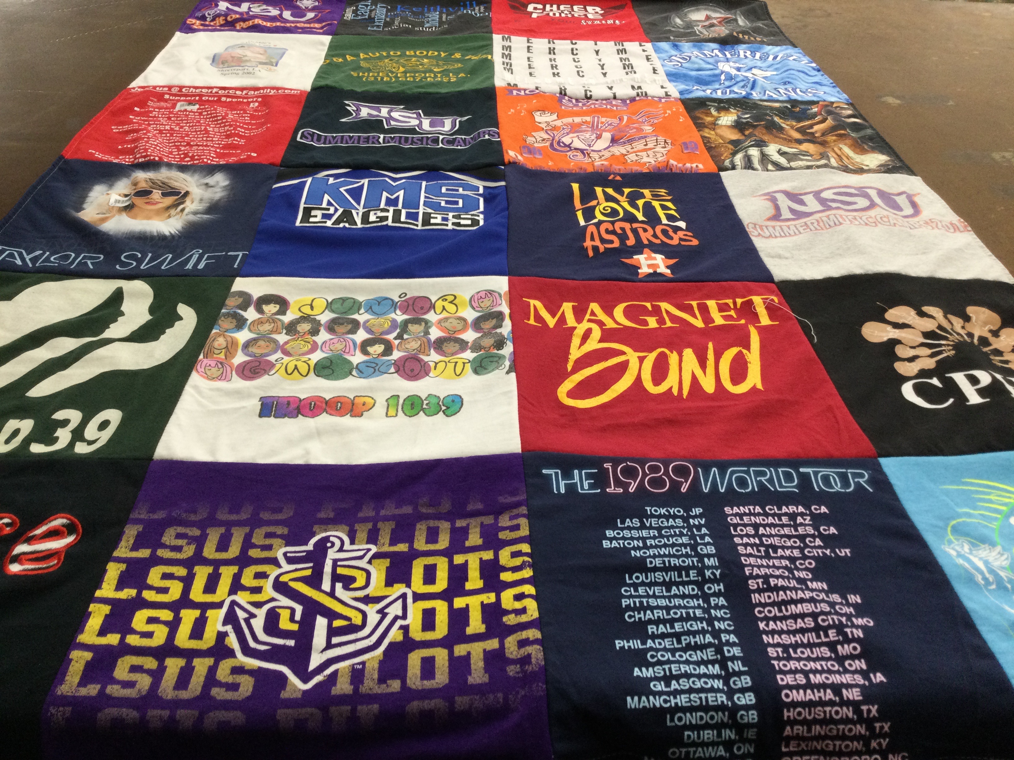 T-shirt quilt featuring lsus pilots by alisa from LA