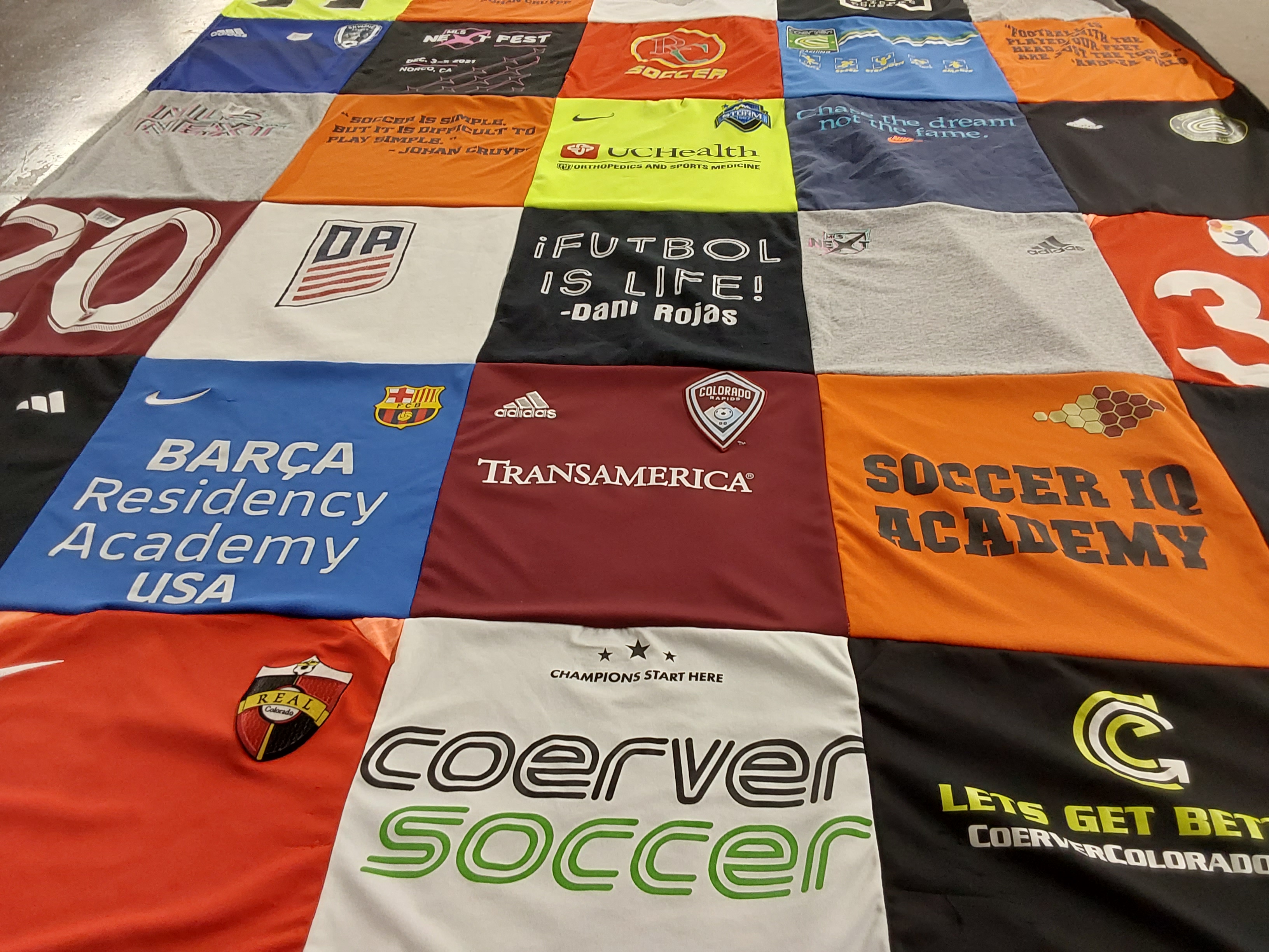 T-shirt quilt from soccer iq academy by Lori from CO