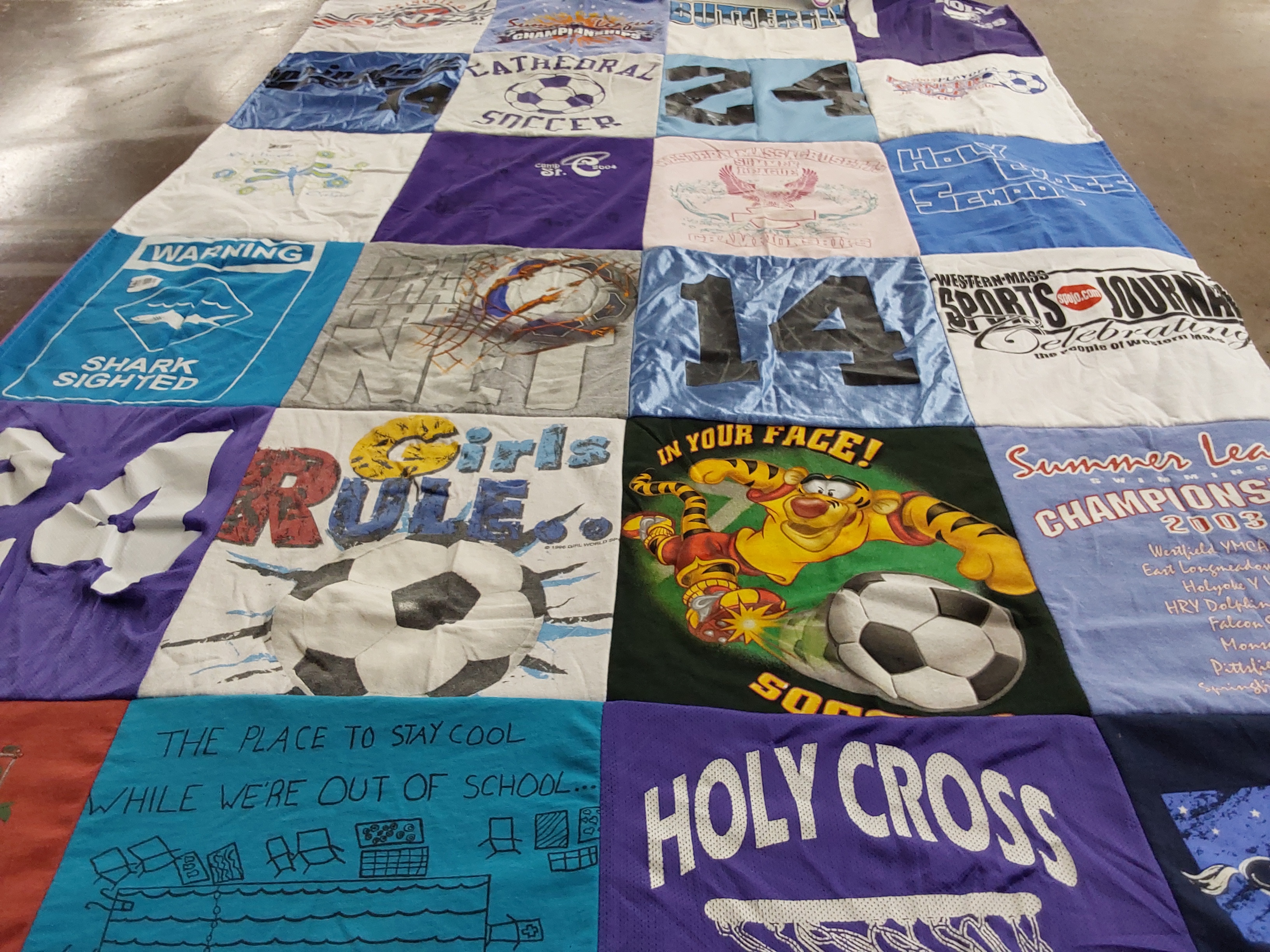 T-shirt quilt featuring westfield ymca, hrv dolphins by Patricia from MA