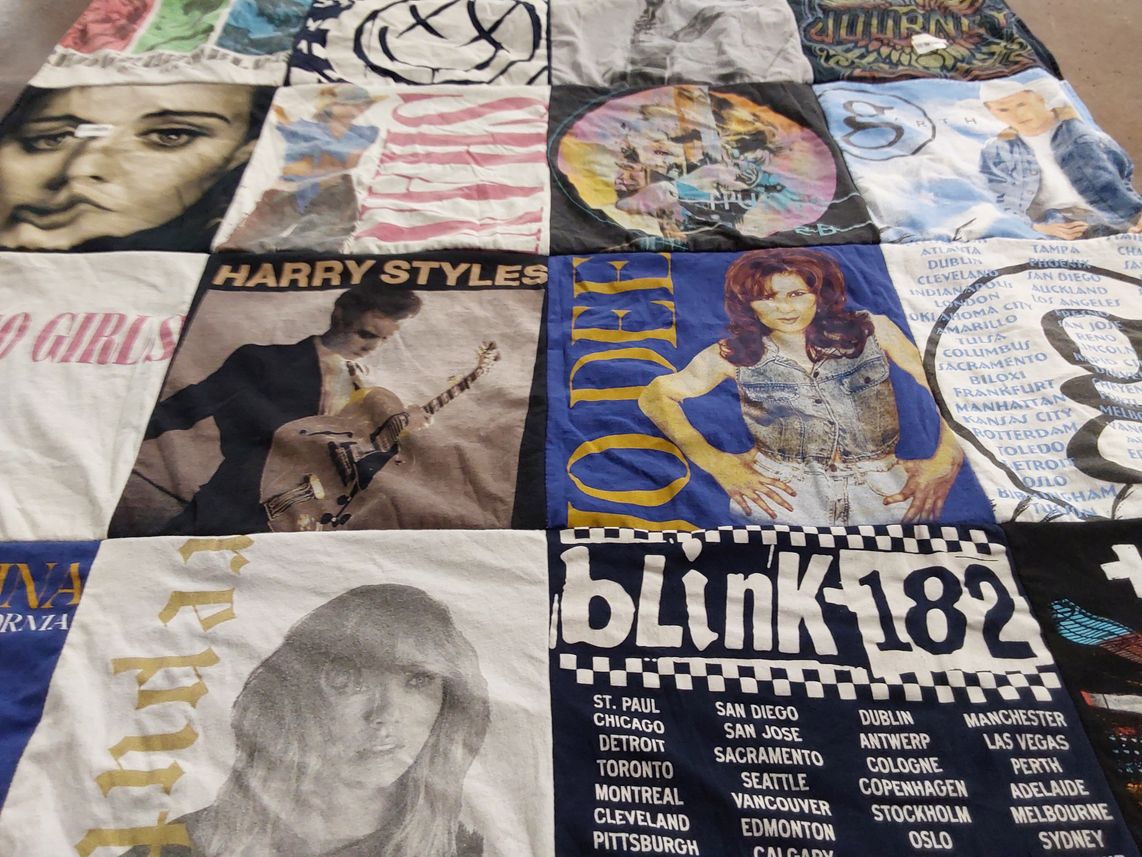 T-shirt quilt with music, pop themes by kathy from NE
