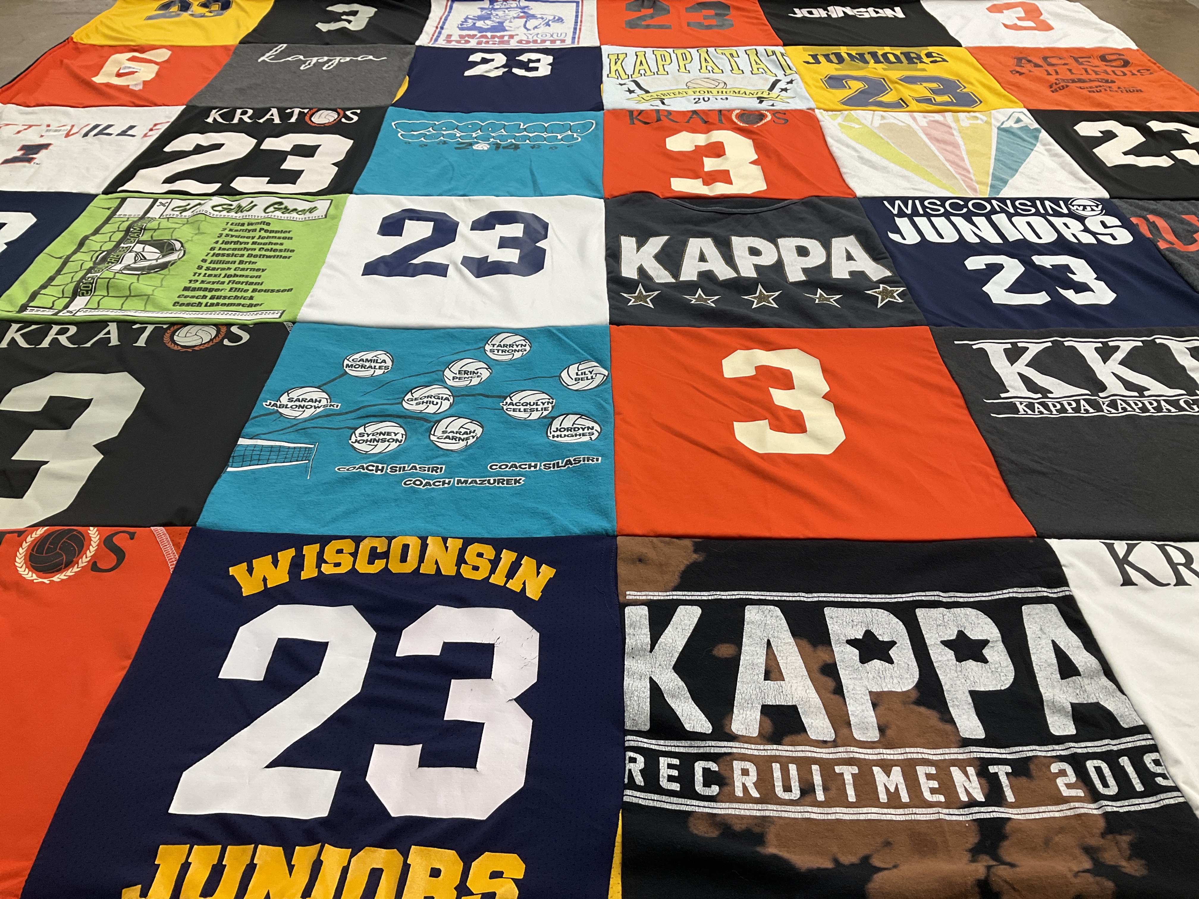 T-shirt quilt with sports, volleyball themes by Lisa from IL