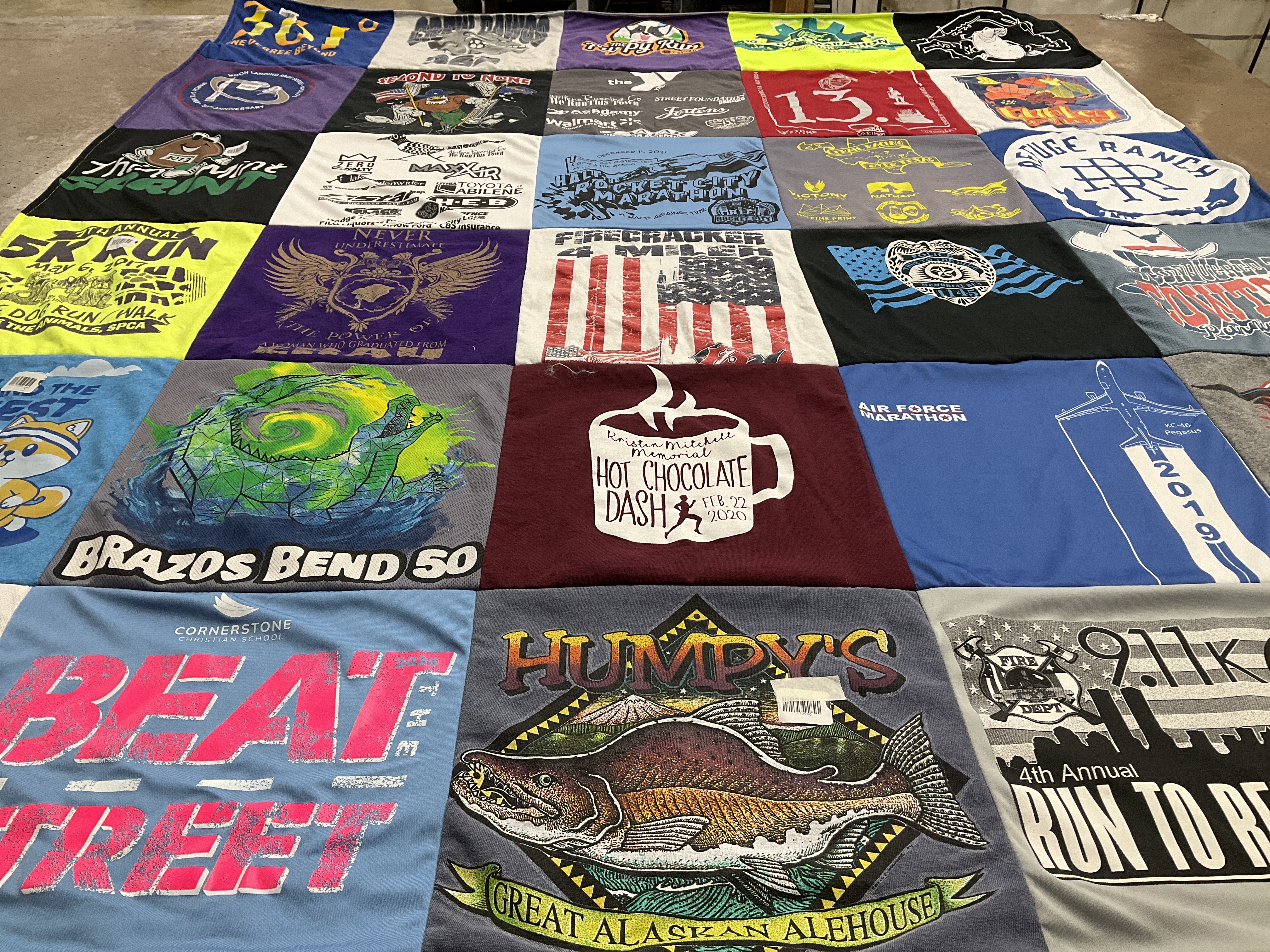 T-shirt quilt with running, chocolate themes by Kelly from TX