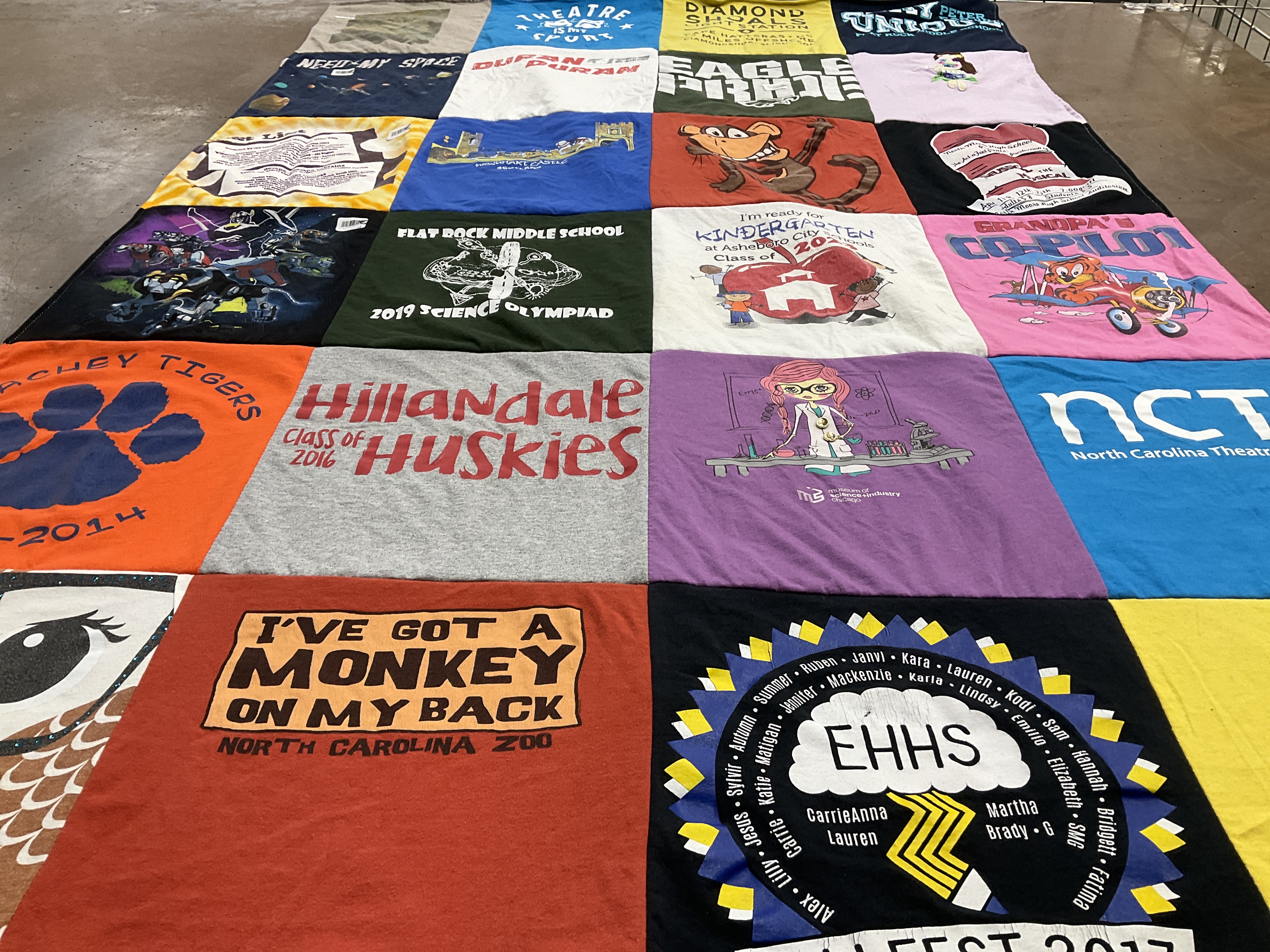 T-shirt quilt featuring hillside high school by Laurie from NC