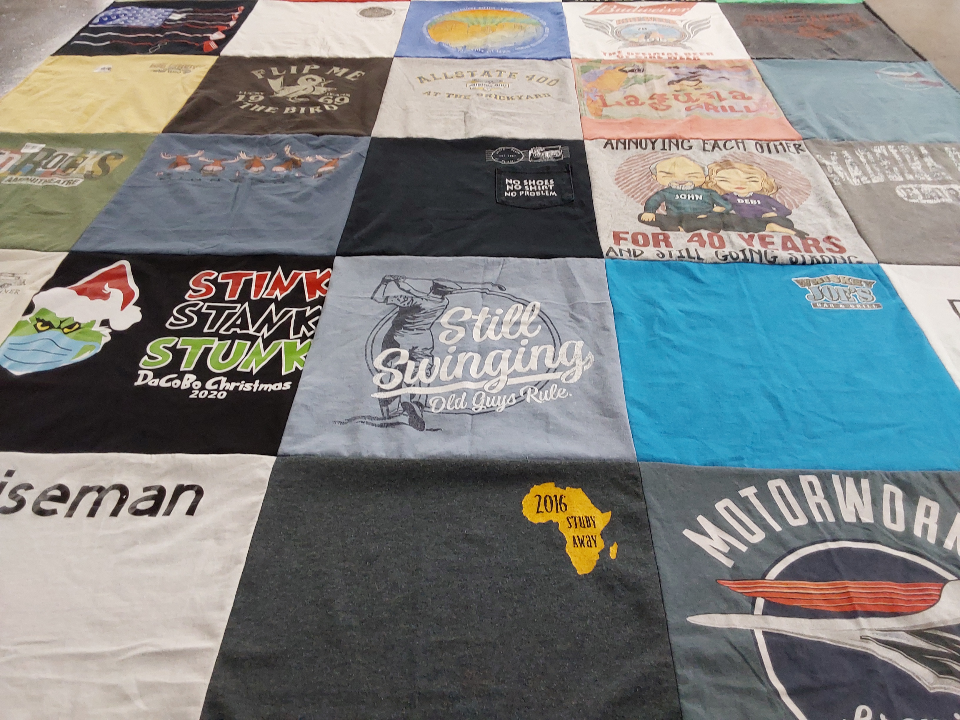 T-shirt quilt with humor, christmas themes by Debra from FL