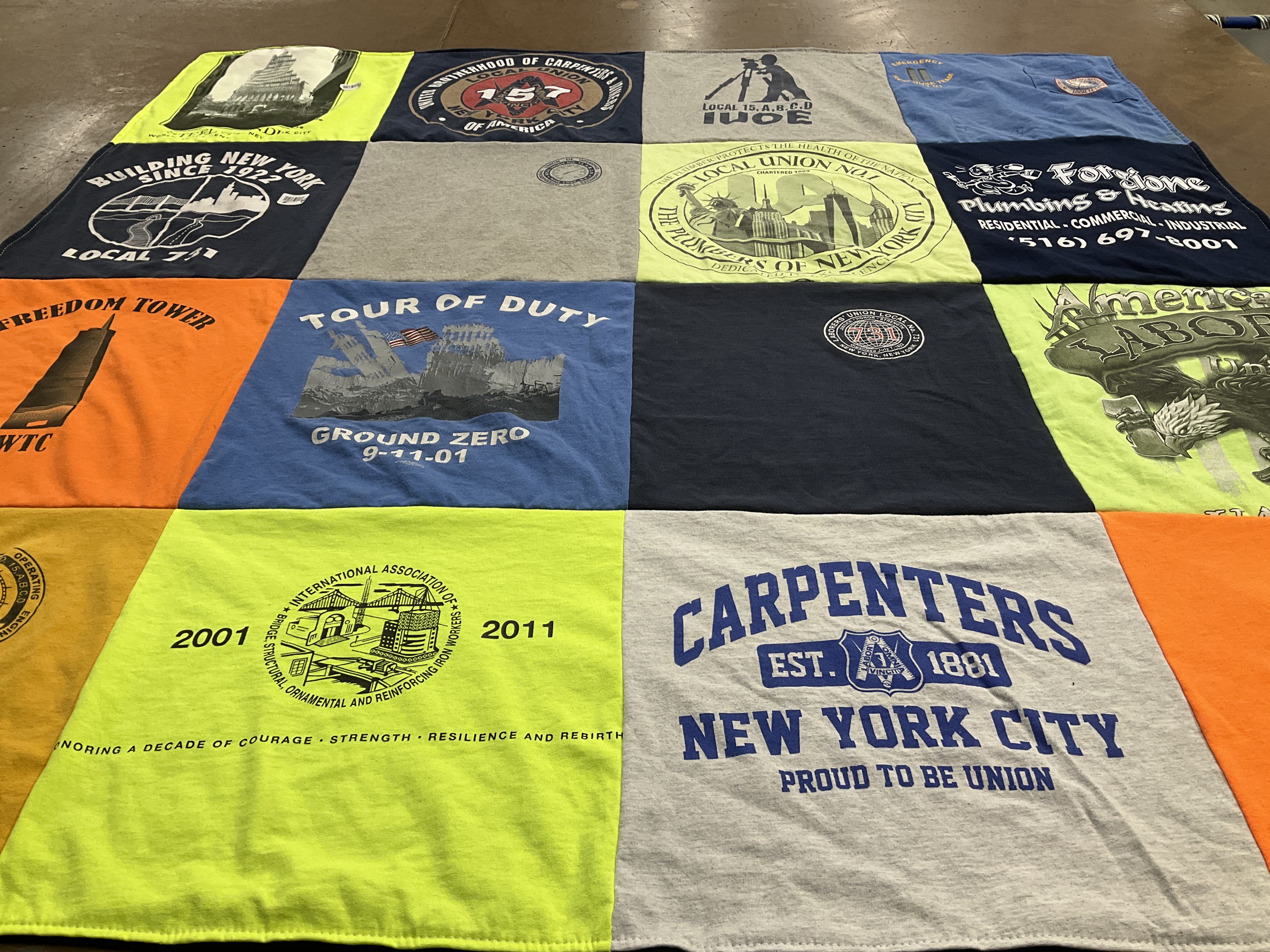 T-shirt quilt with union, labor themes by Christopher from NY