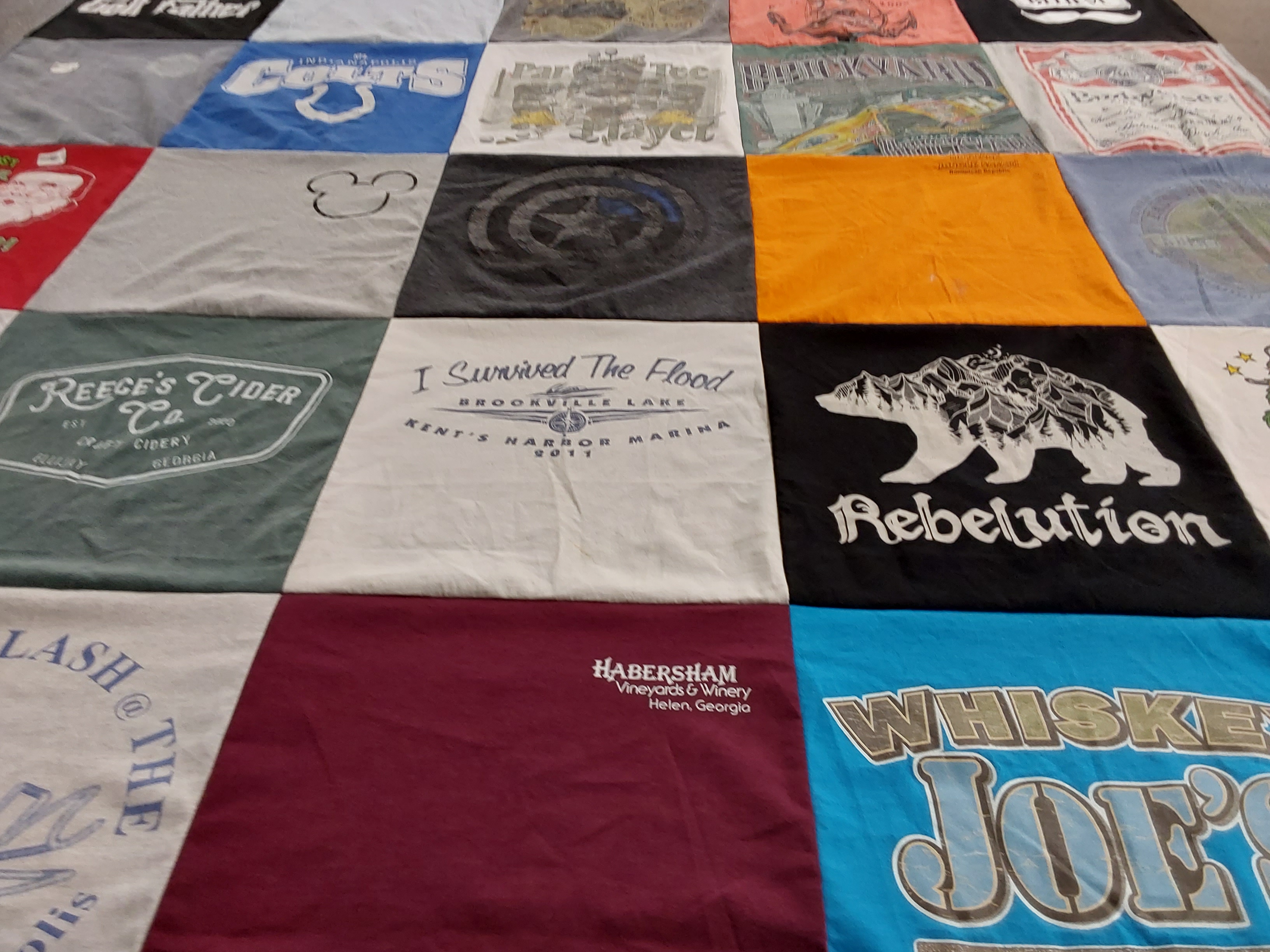 T-shirt quilt with music, outdoors themes by Debra from FL