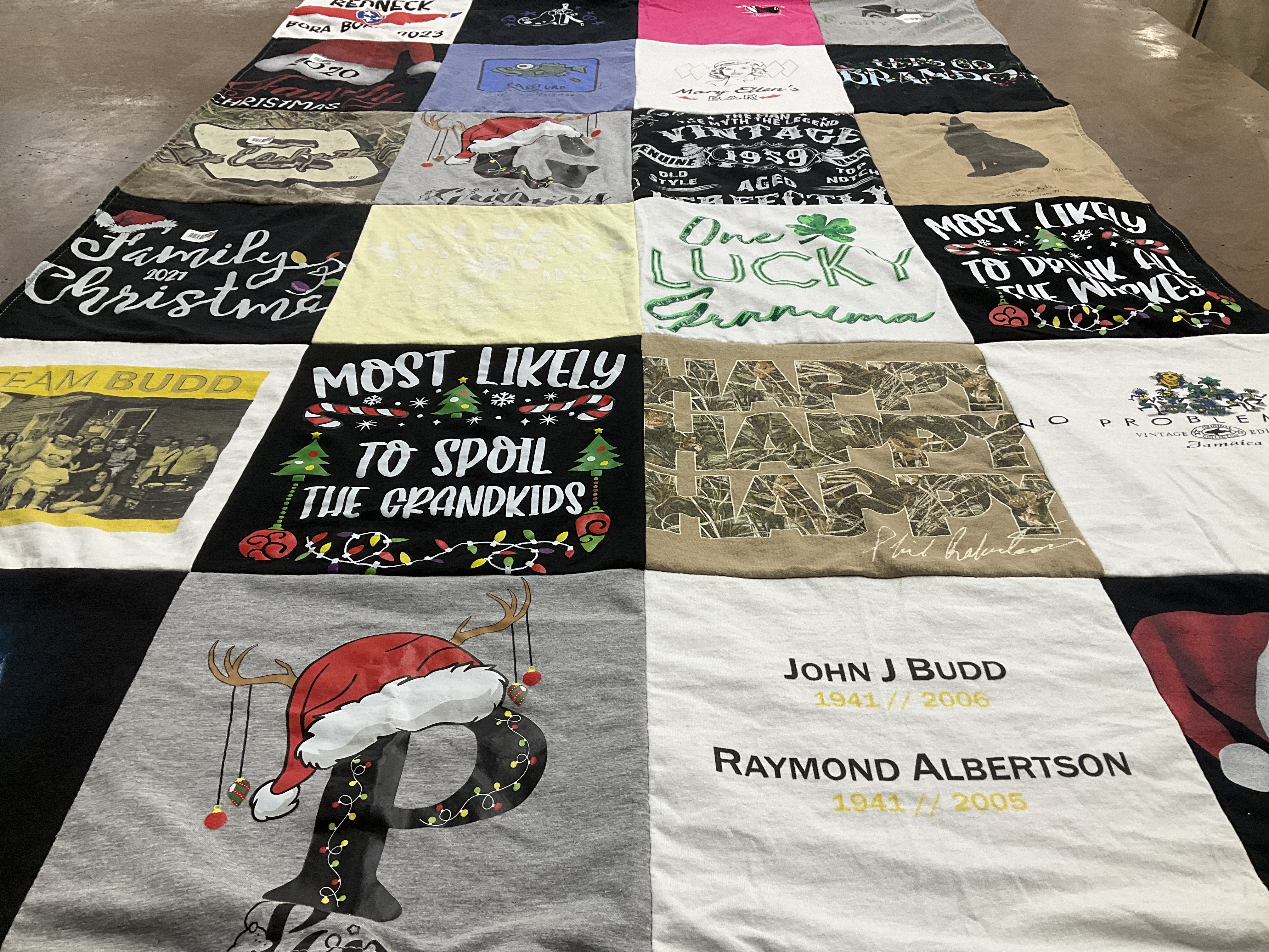 T-shirt quilt with christmas celebrations, family gatherings themes by Kathleen from PA
