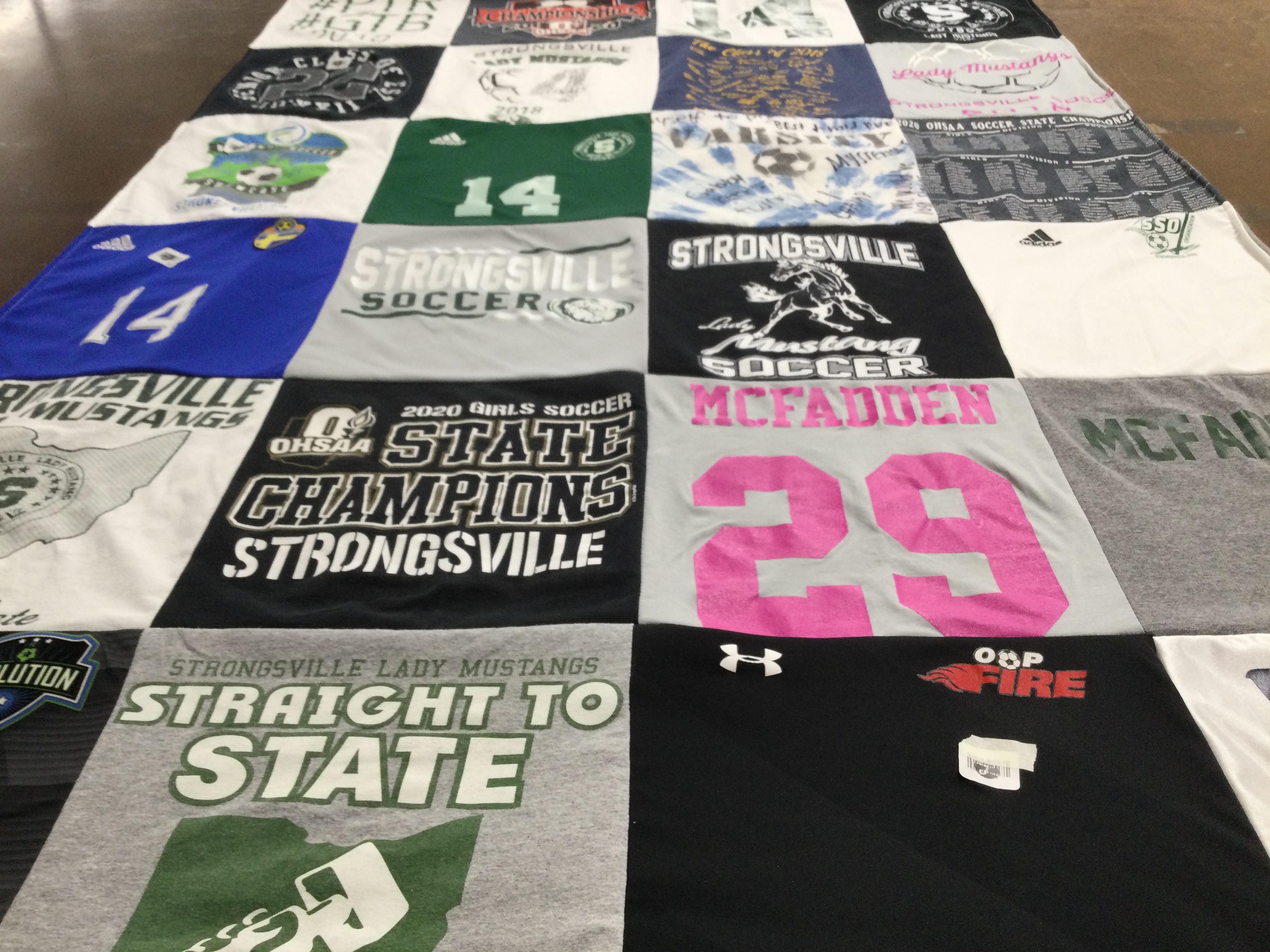 T-shirt quilt featuring strongsville mustangs soccer by Ellen from OH