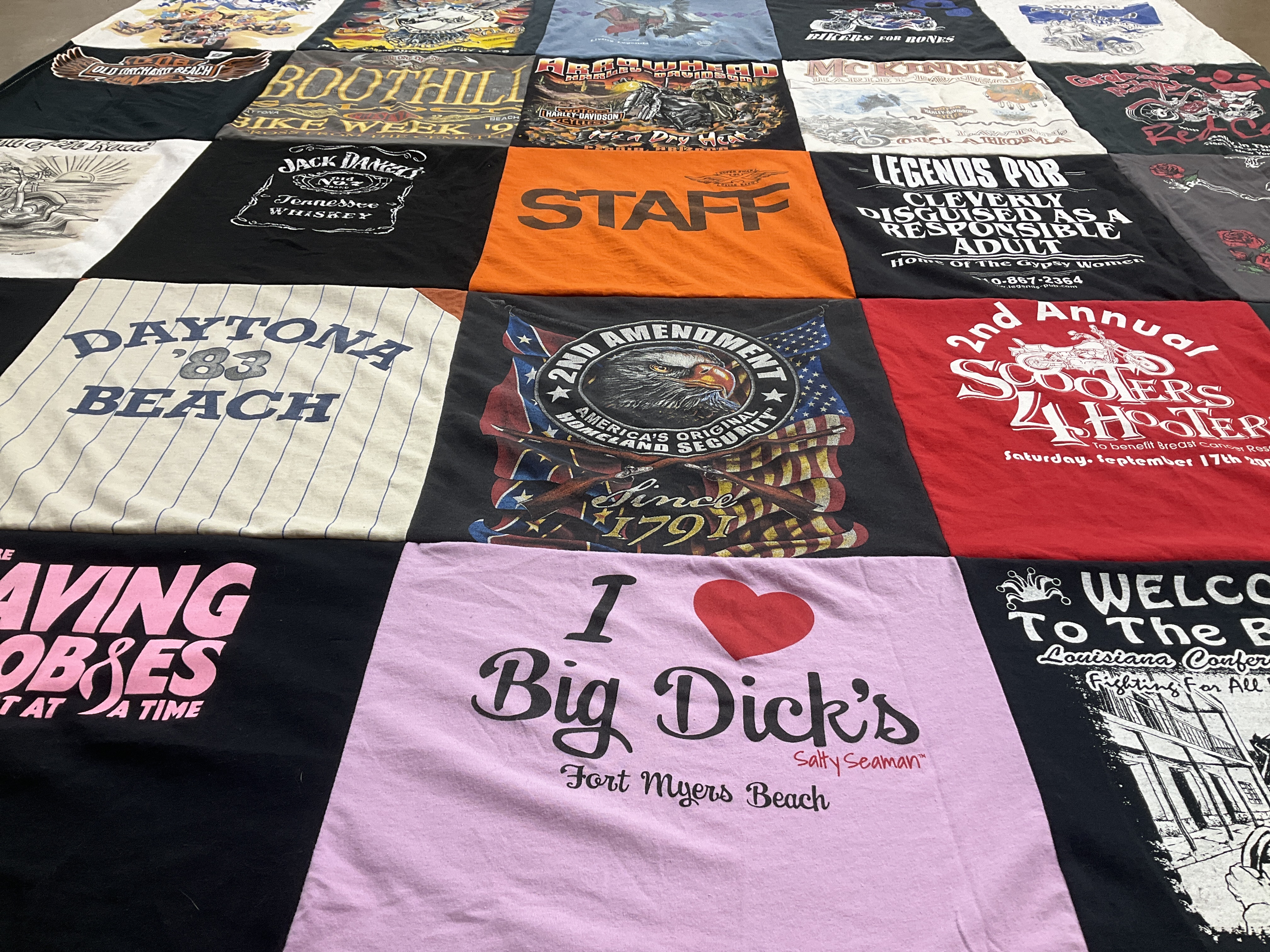 T-shirt quilt with motorcycles, beach themes by Diane from NY