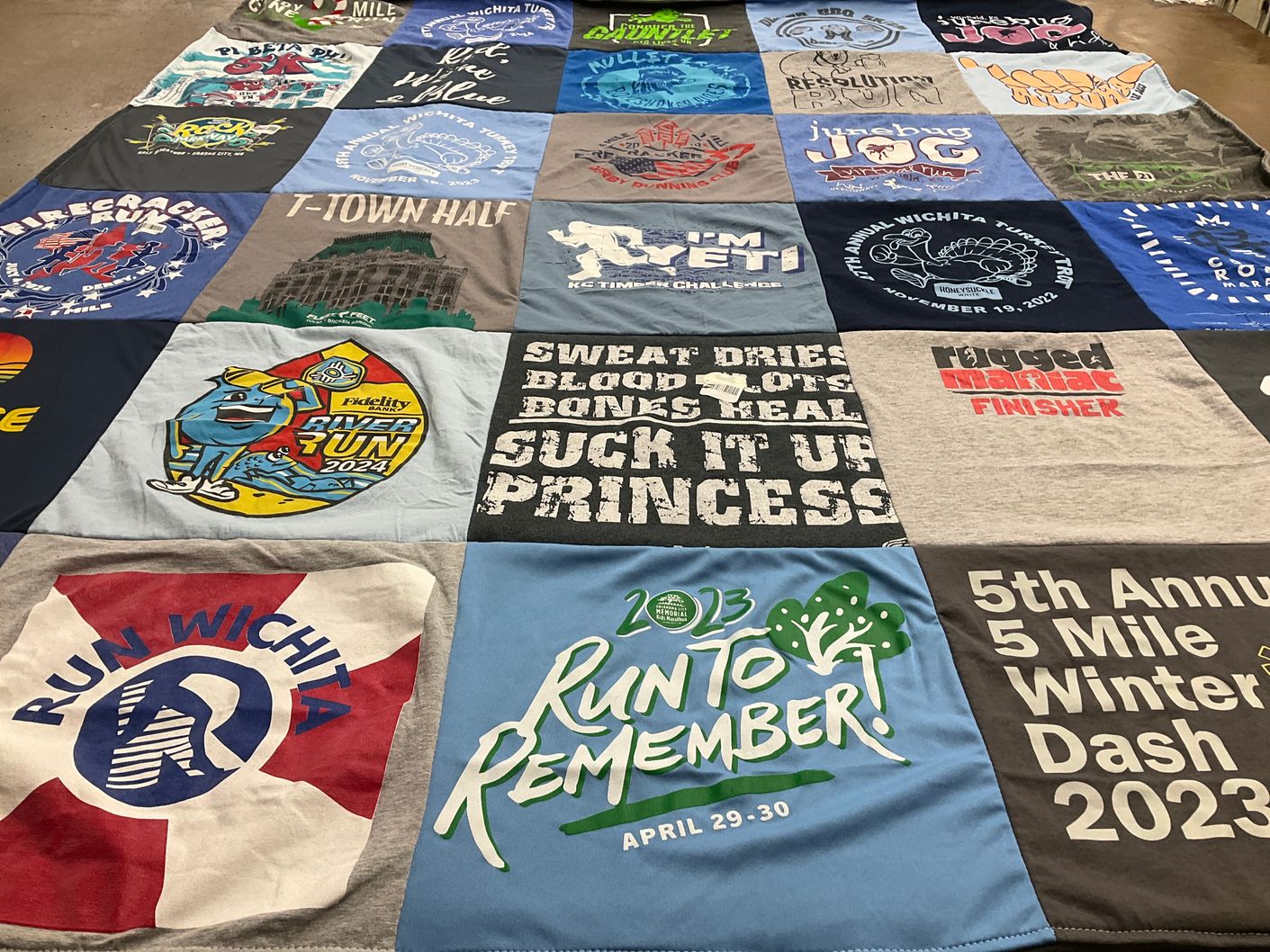 T-shirt quilt with running, fitness themes by Sarah from KS