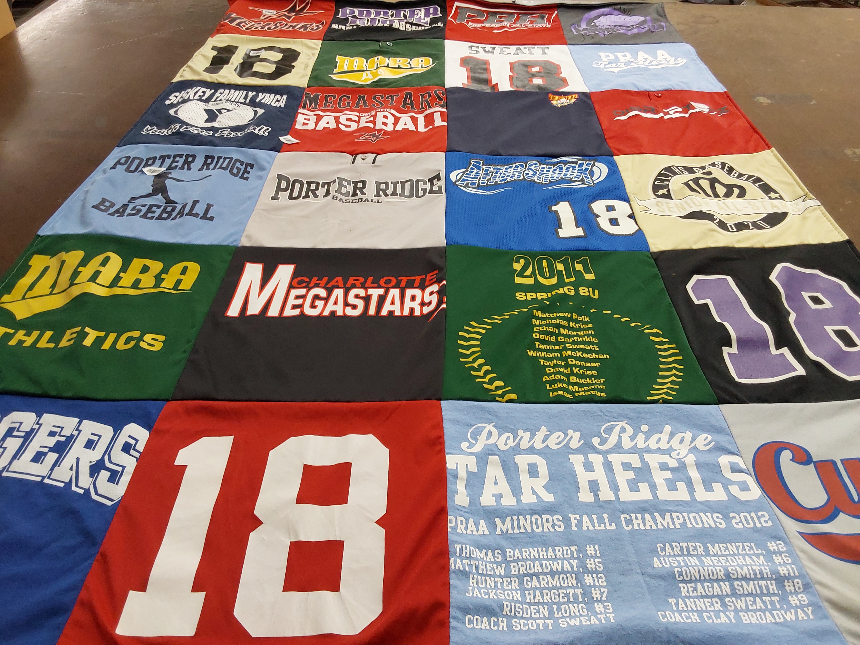T-shirt quilt featuring charlotte megastars, porter ridge baseball by Amy from NC