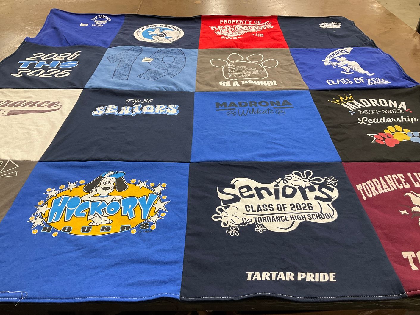 T-shirt quilt featuring hickory hounds, madrona wildcats by Monica from CA