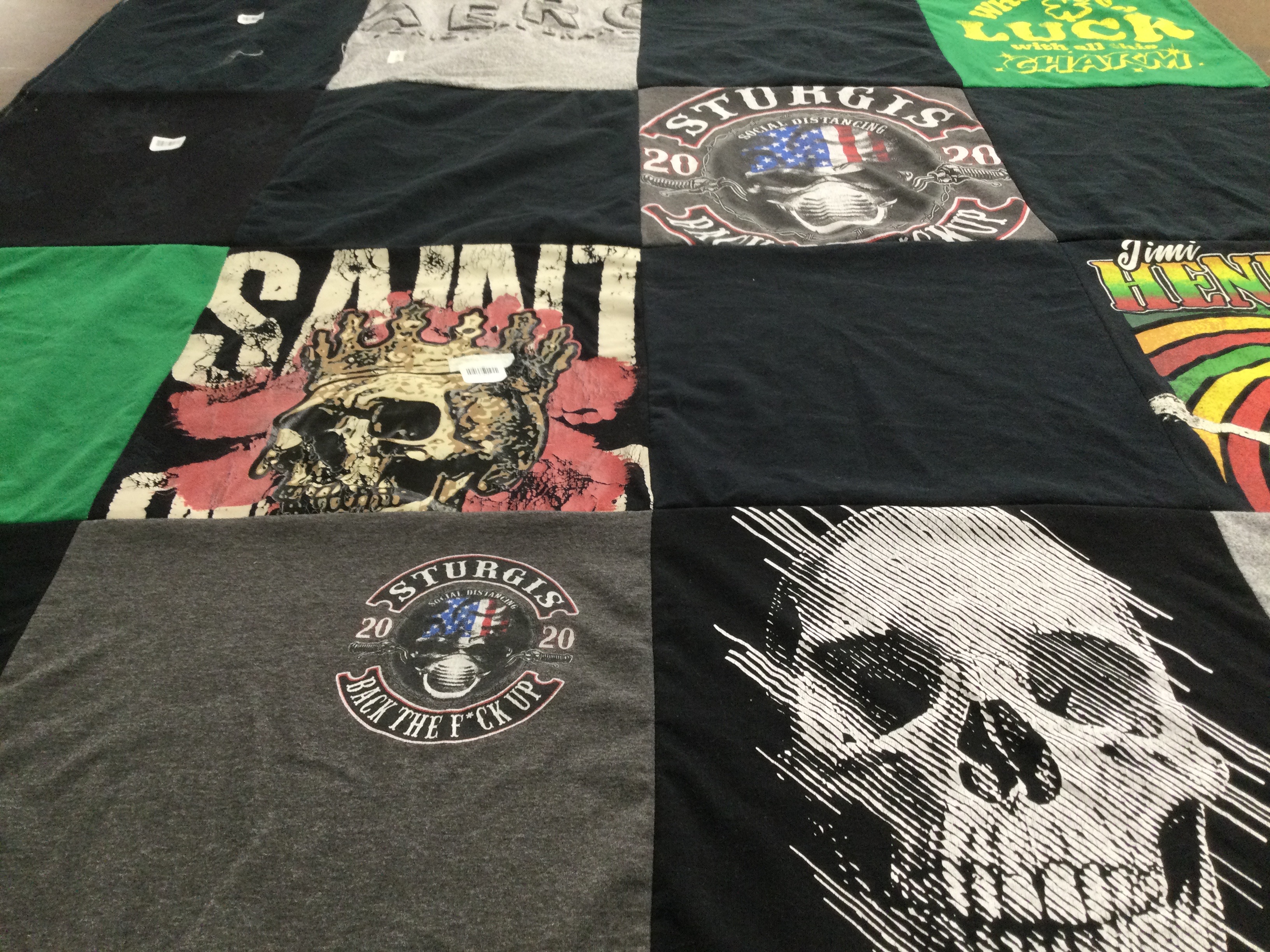T-shirt quilt with motorcycling, music festivals themes by Alysha from NV