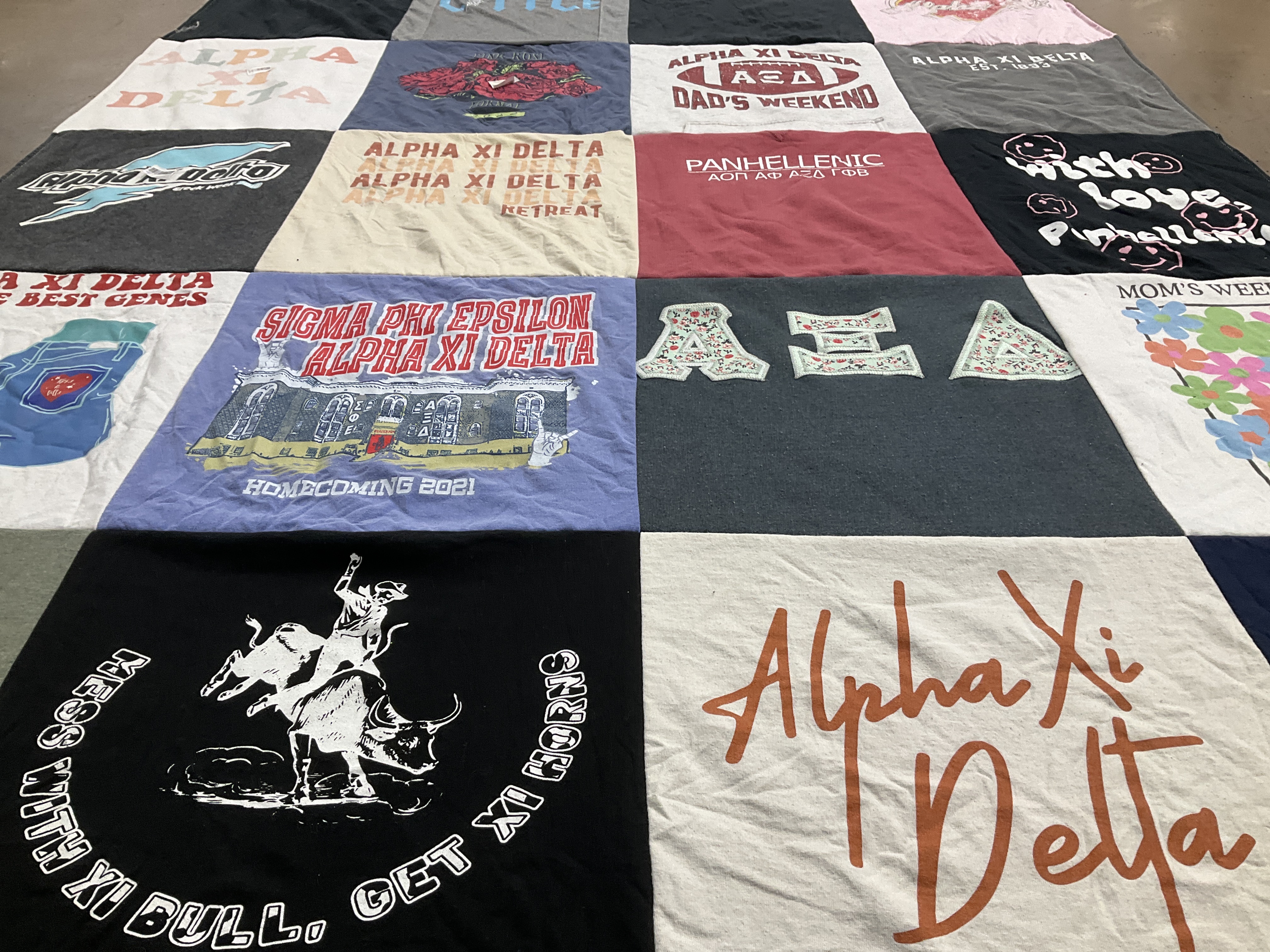 T-shirt quilt with sororities, fraternities themes by JOHANNA from WA