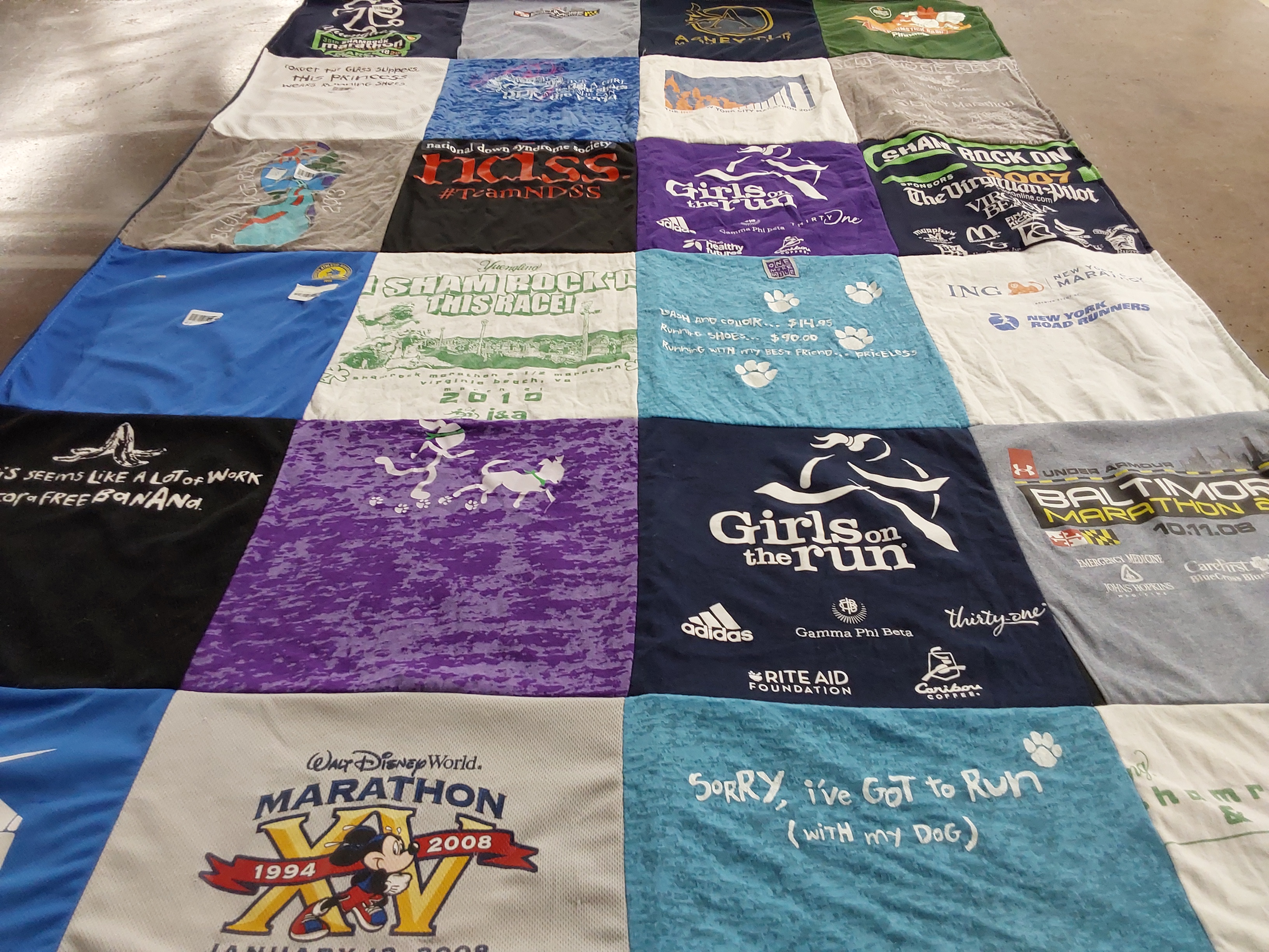 T-shirt quilt with running, marathons themes by Jennifer from VA