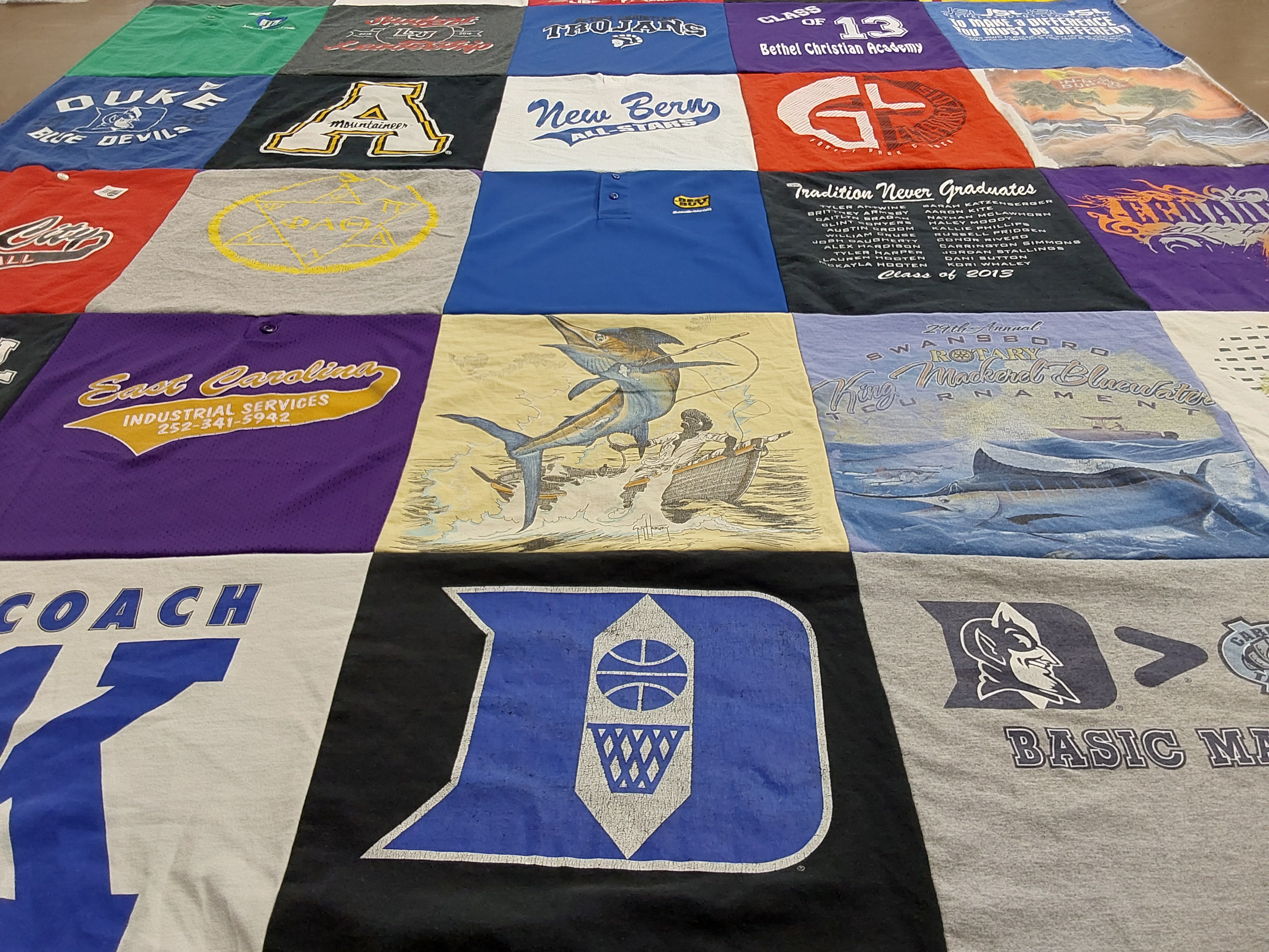 T-shirt quilt featuring duke university basketball, appalachian state university football by Jane from NC
