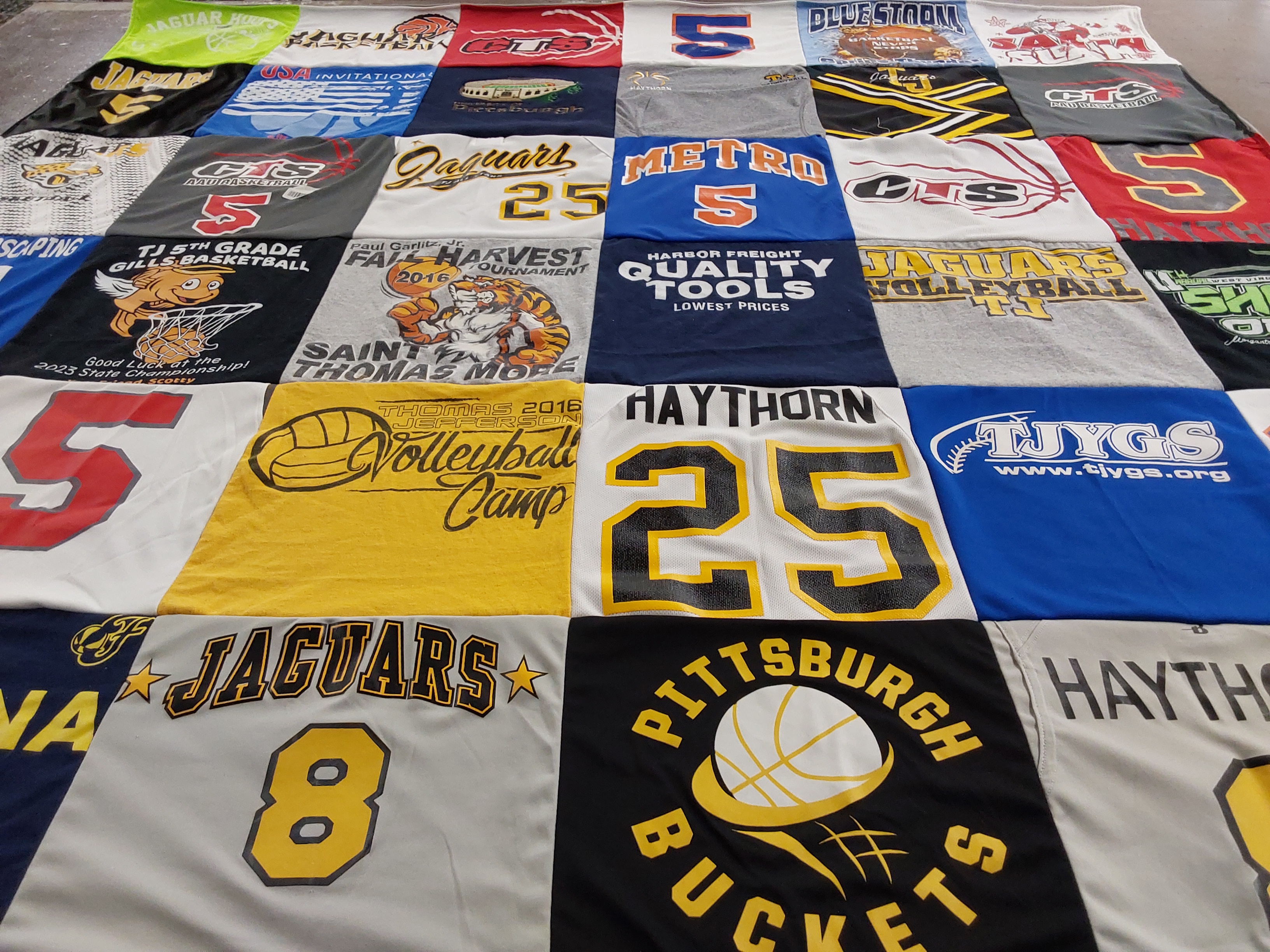 T-shirt quilt featuring pittsburgh bucks basketball, jaguars volleyball team by Russell from PA