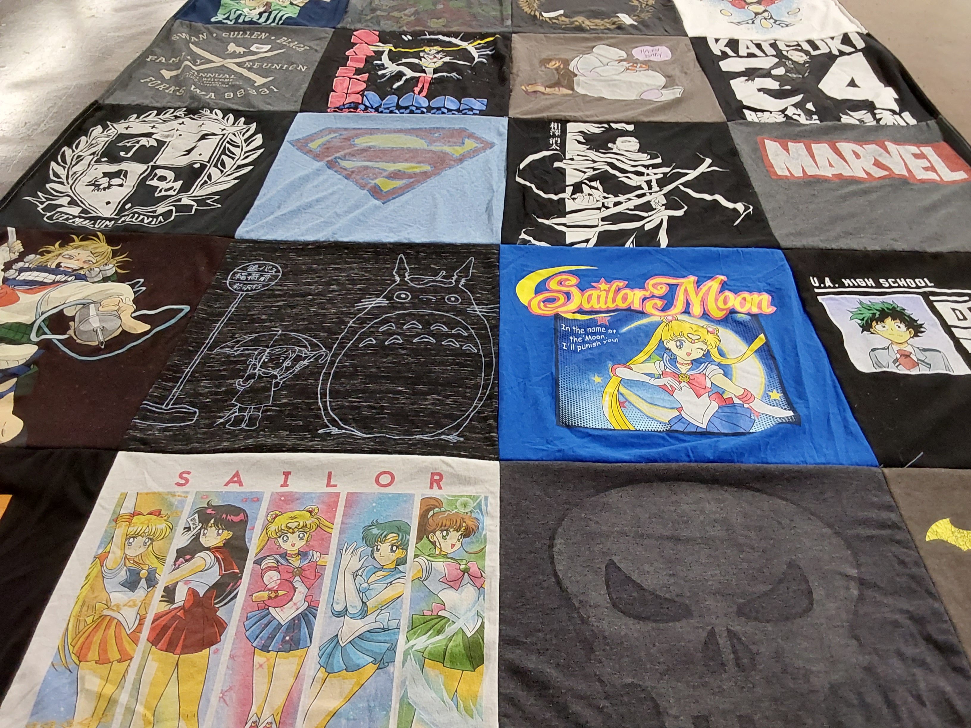 T-shirt quilt with anime, manga themes by Spencer from WA
