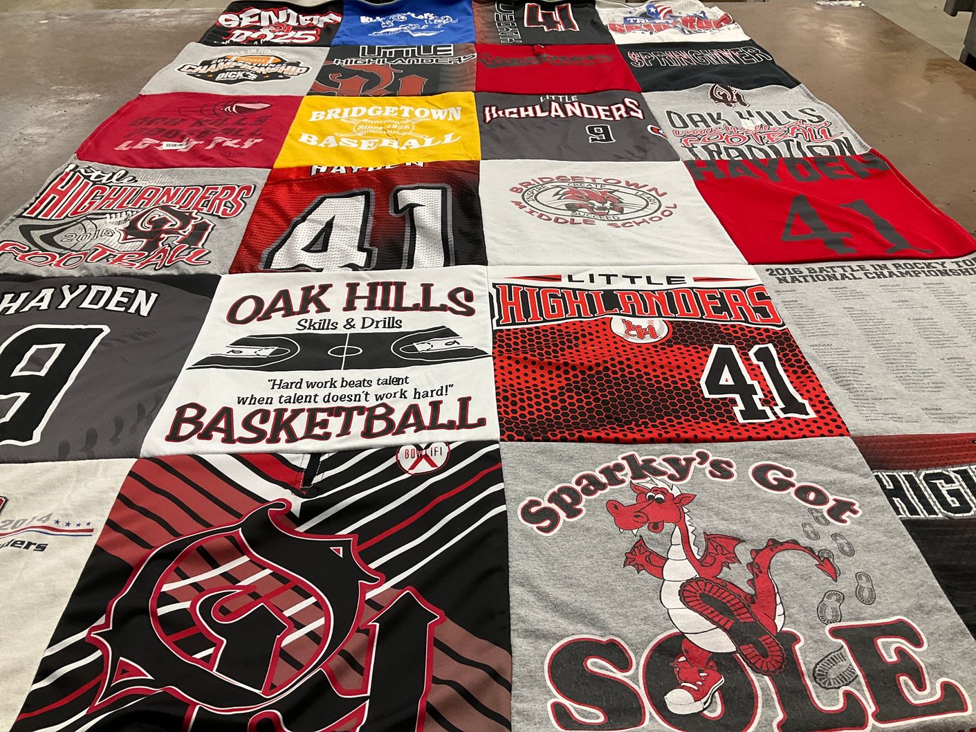T-shirt quilt featuring little highlanders, oak hills basketball by Cheryl from OH