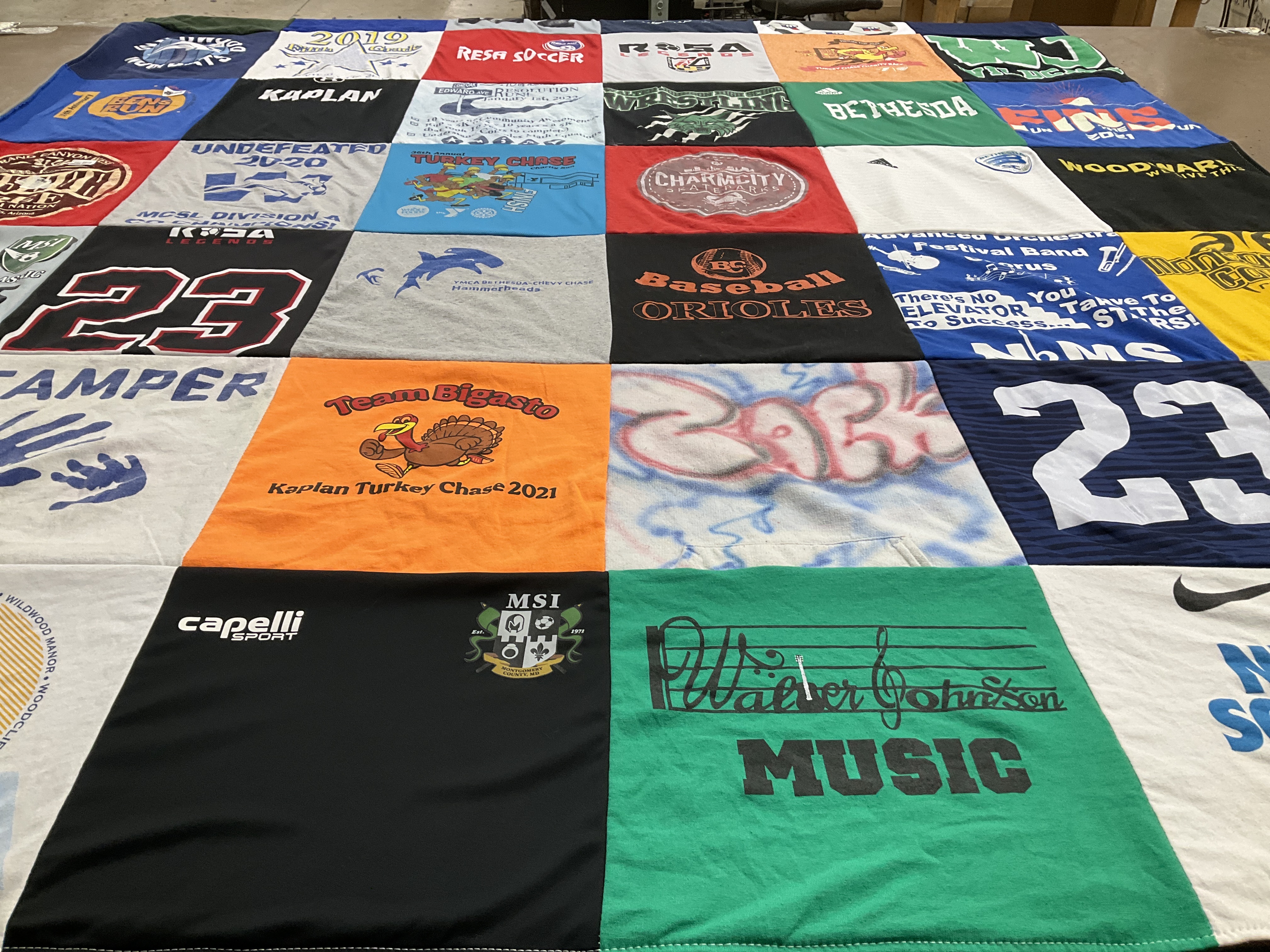 T-shirt quilt featuring orioles, kappan soccer team by Maria from MD