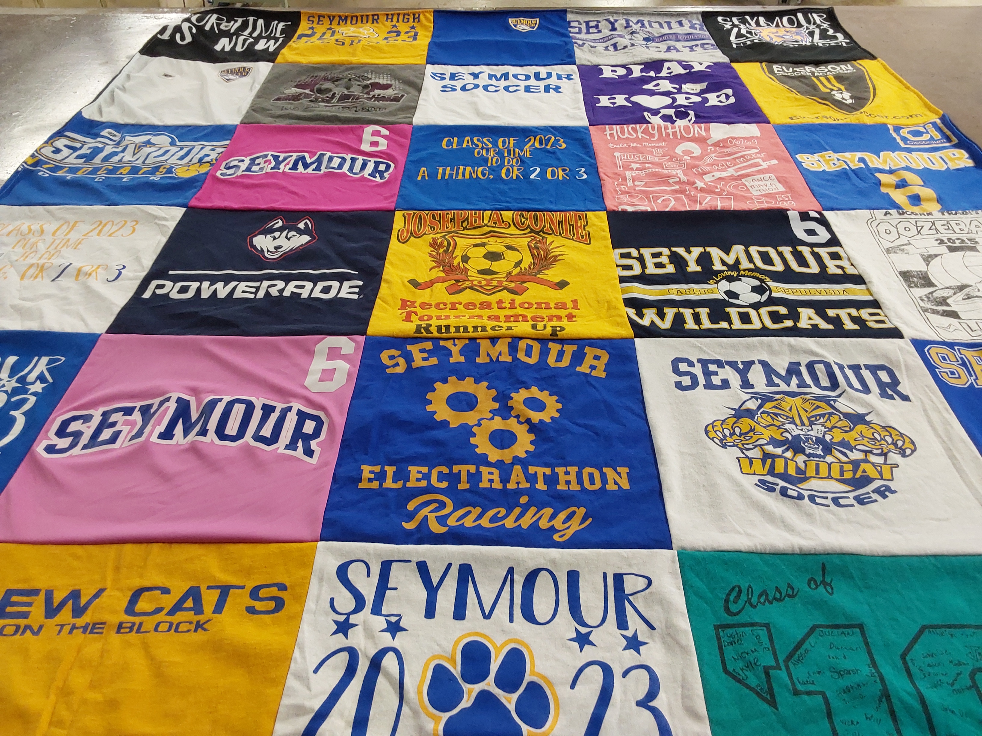 T-shirt quilt featuring seymour wildcats by Sharon from CT