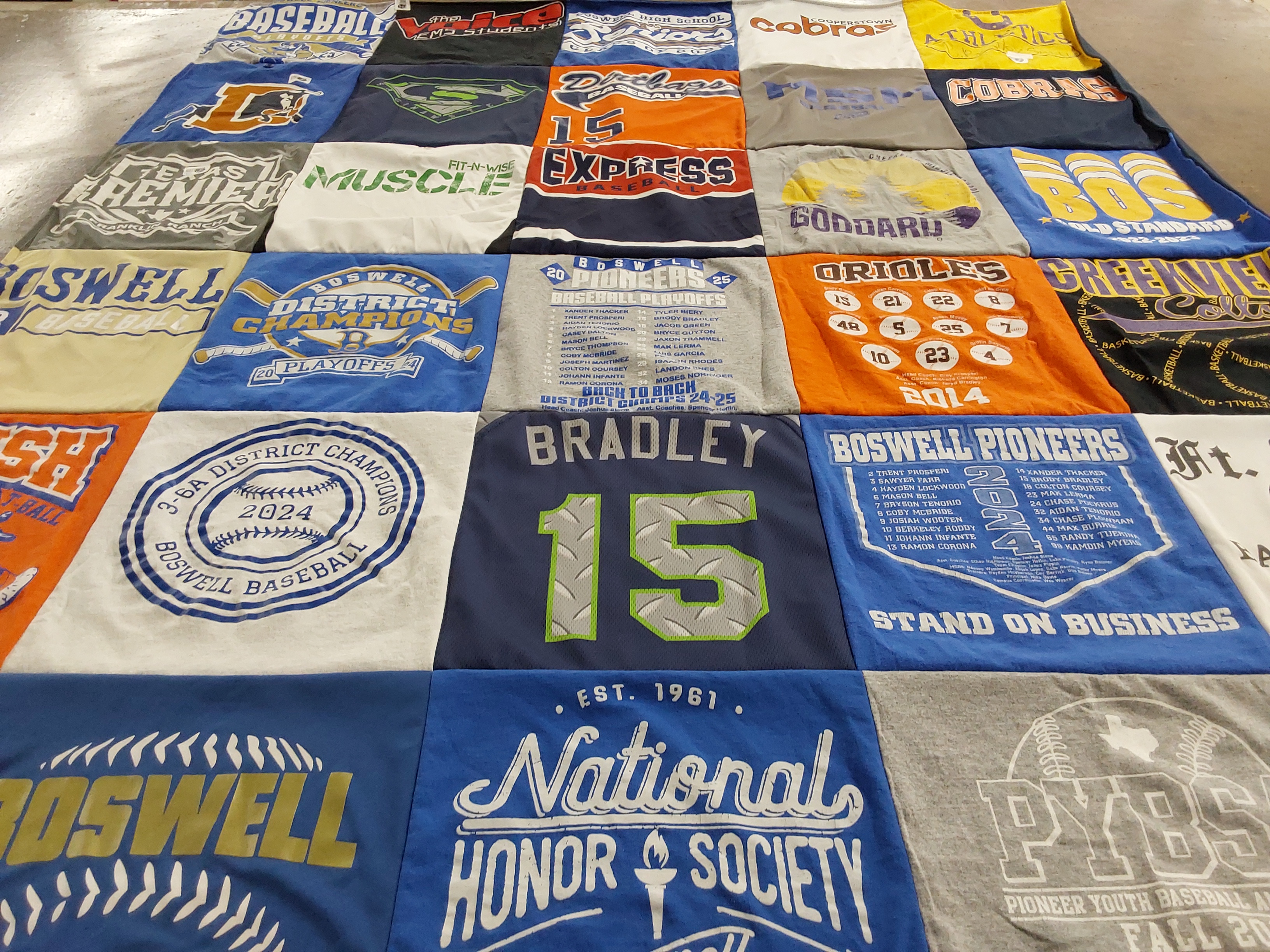 T-shirt quilt featuring boswell pioneers by Jared from TX
