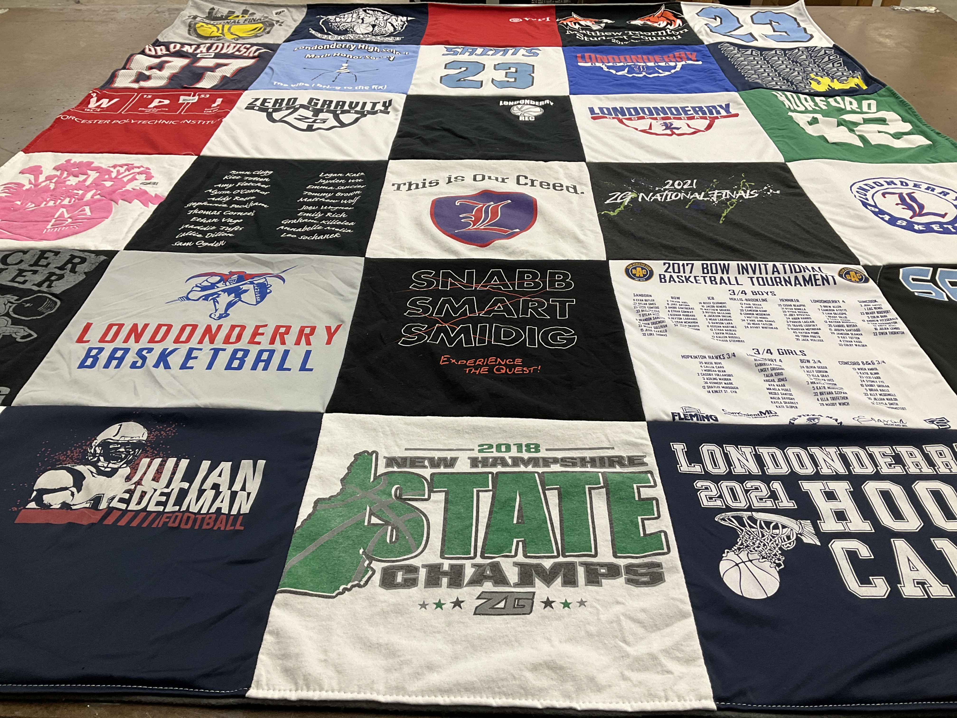T-shirt quilt featuring londonderry basketball, londonderry football by Huong from NH