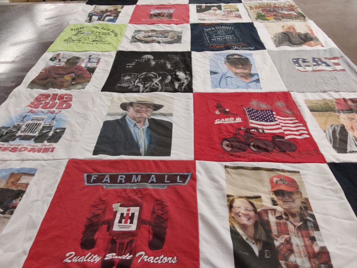 T-shirt quilt with farming, trucks themes by Tiffany from IN