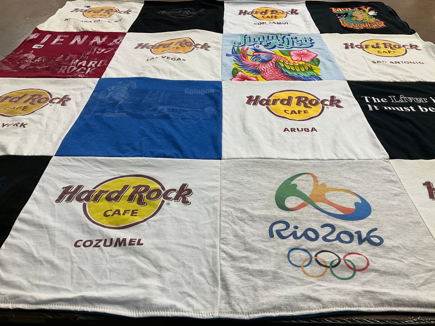 T-shirt quilt with music, travel themes by Ron from FL