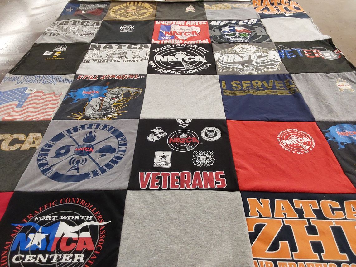 T-shirt quilt with aviation, military service themes by Monica from MO