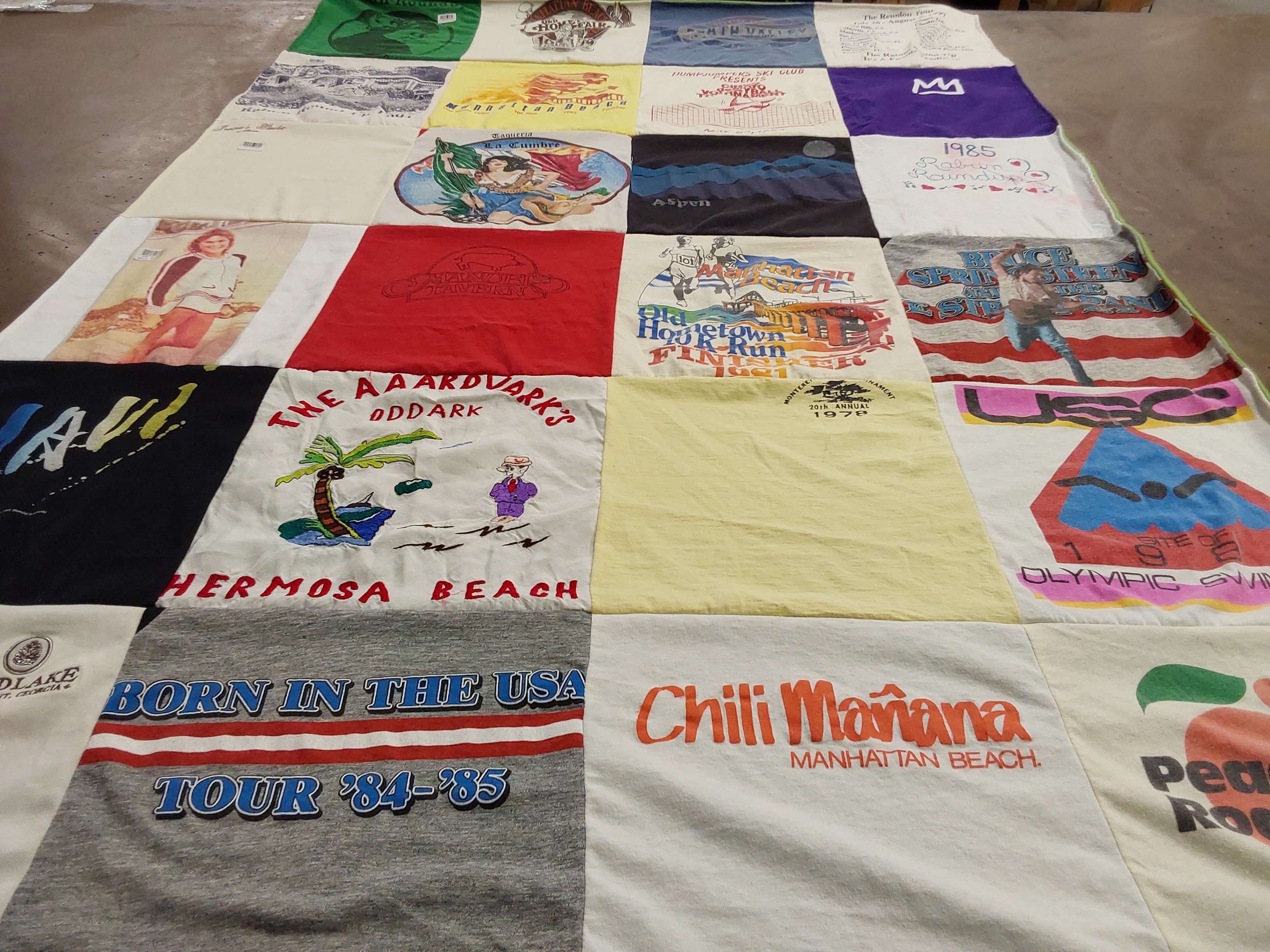 T-shirt quilt with beach, swimming themes by Linda from GA